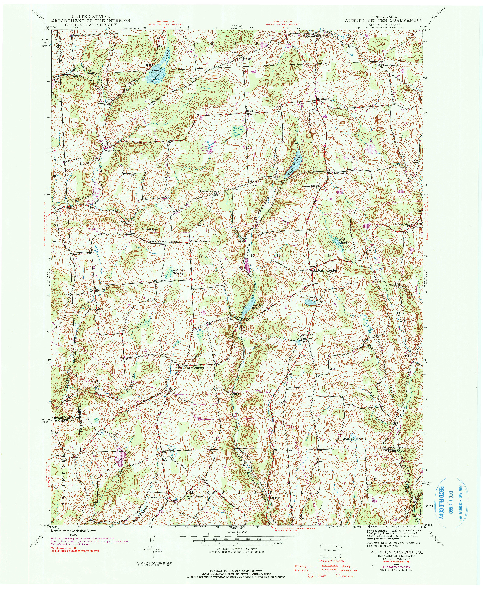 USGS 1:24000-SCALE QUADRANGLE FOR AUBURN CENTER, PA 1945