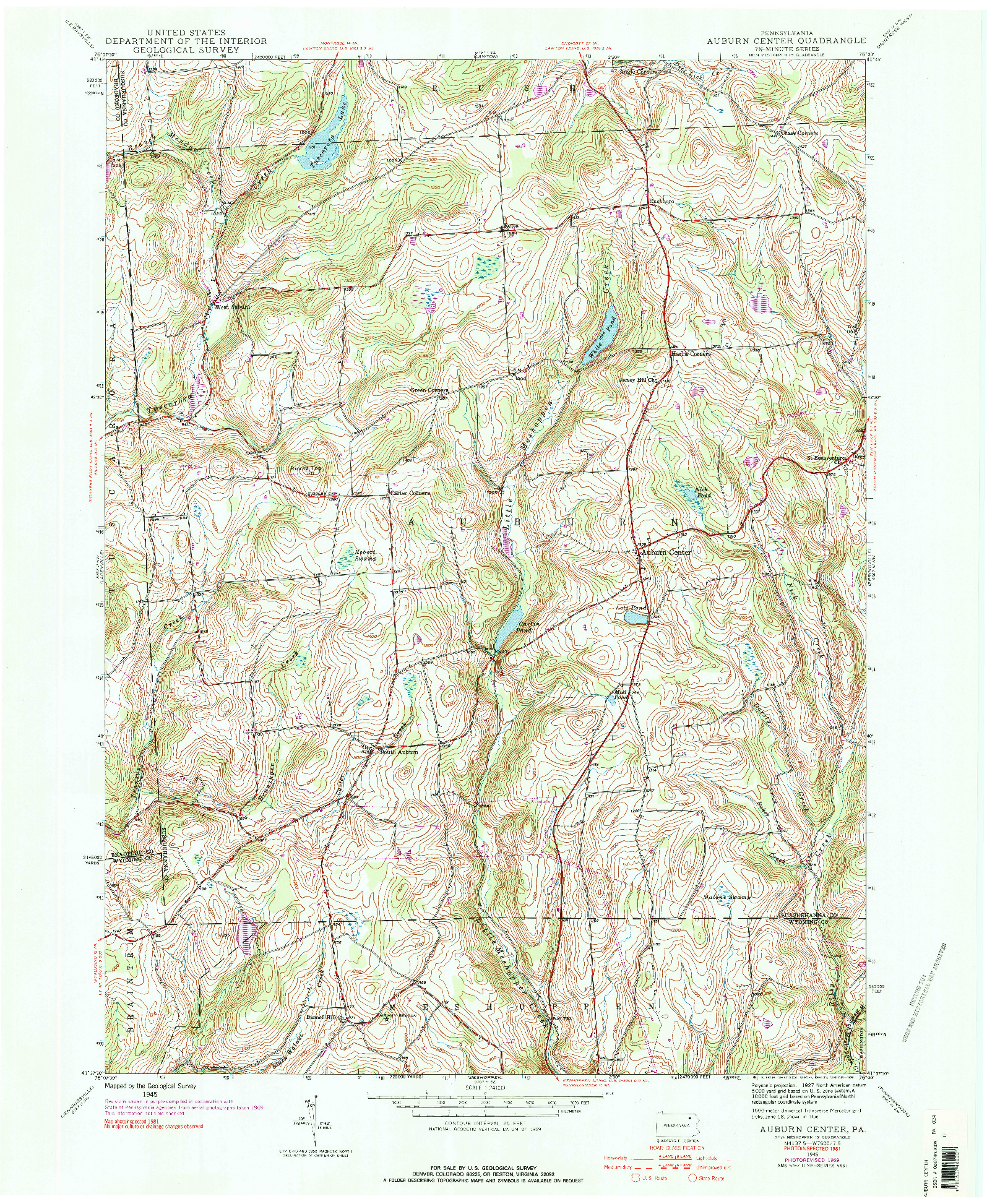 USGS 1:24000-SCALE QUADRANGLE FOR AUBURN CENTER, PA 1945