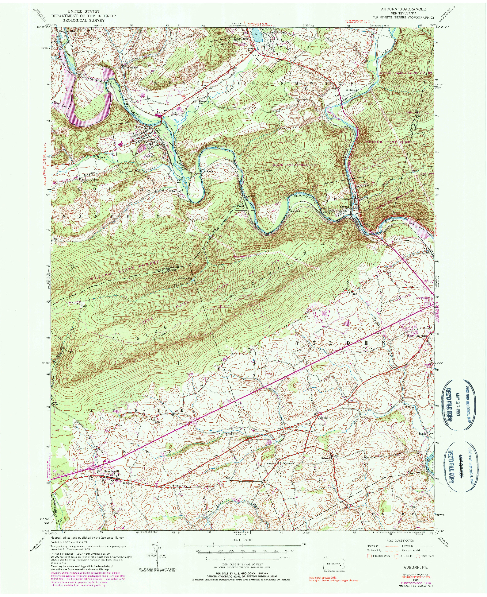 USGS 1:24000-SCALE QUADRANGLE FOR AUBURN, PA 1945