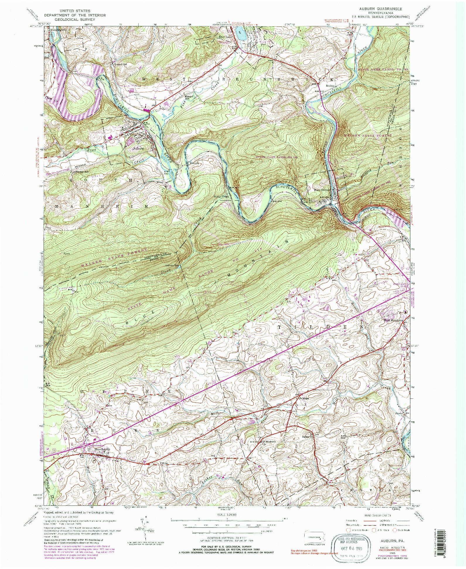 USGS 1:24000-SCALE QUADRANGLE FOR AUBURN, PA 1945