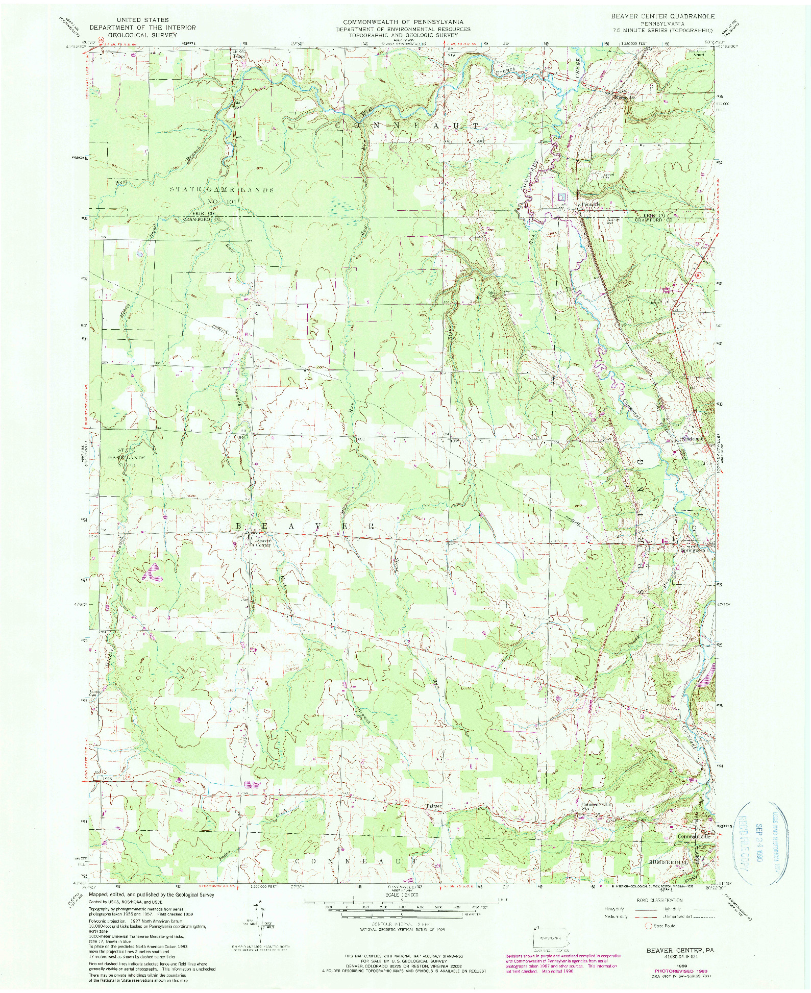 USGS 1:24000-SCALE QUADRANGLE FOR BEAVER CENTER, PA 1959