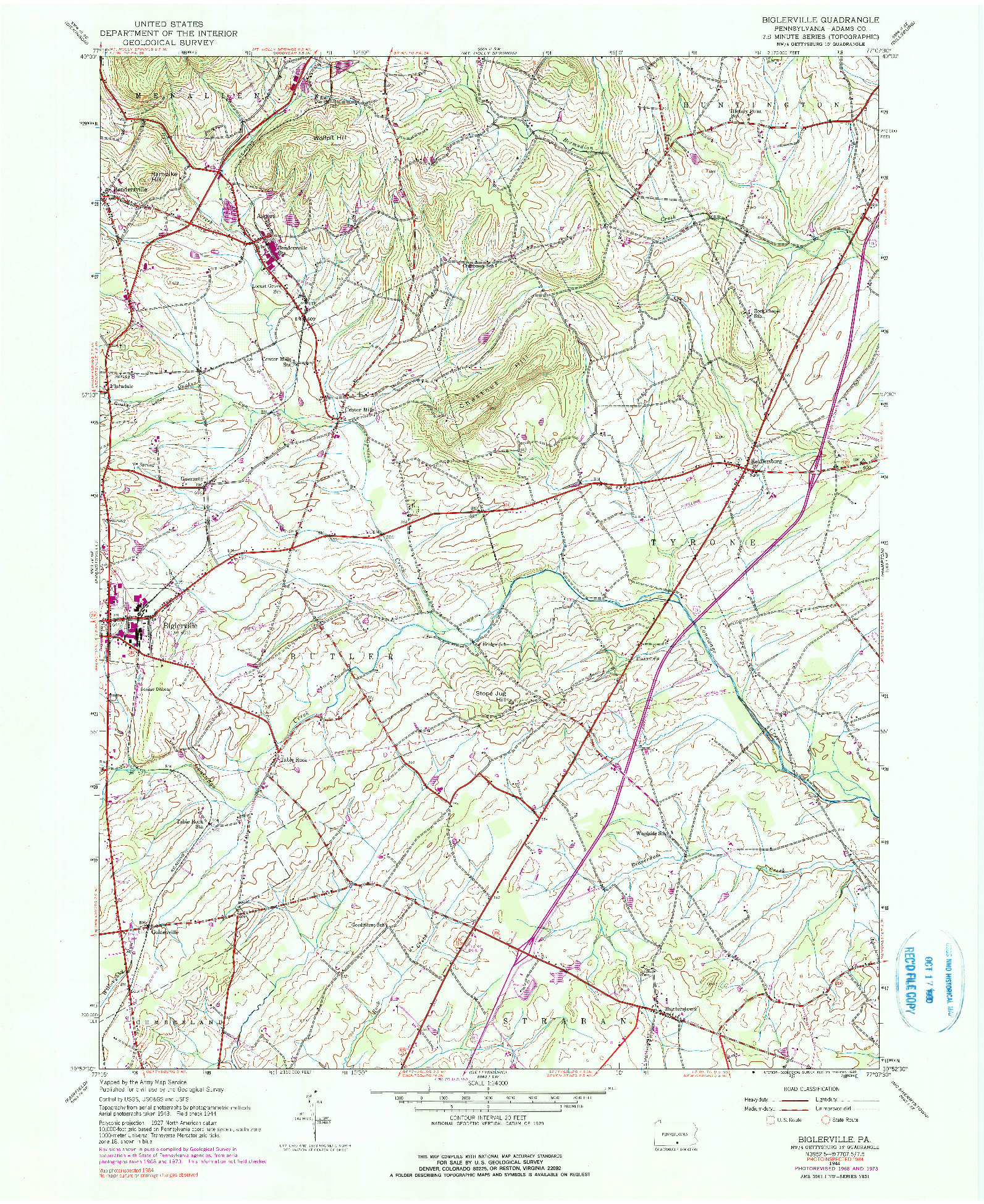 USGS 1:24000-SCALE QUADRANGLE FOR BIGLERVILLE, PA 1944