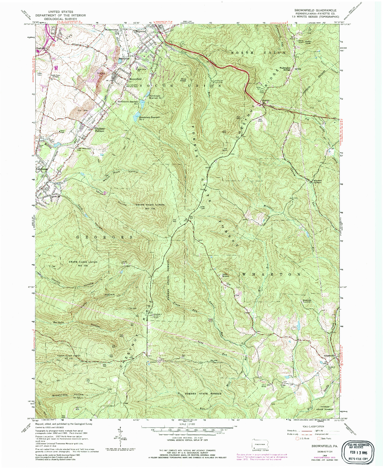 USGS 1:24000-SCALE QUADRANGLE FOR BROWNFIELD, PA 1964