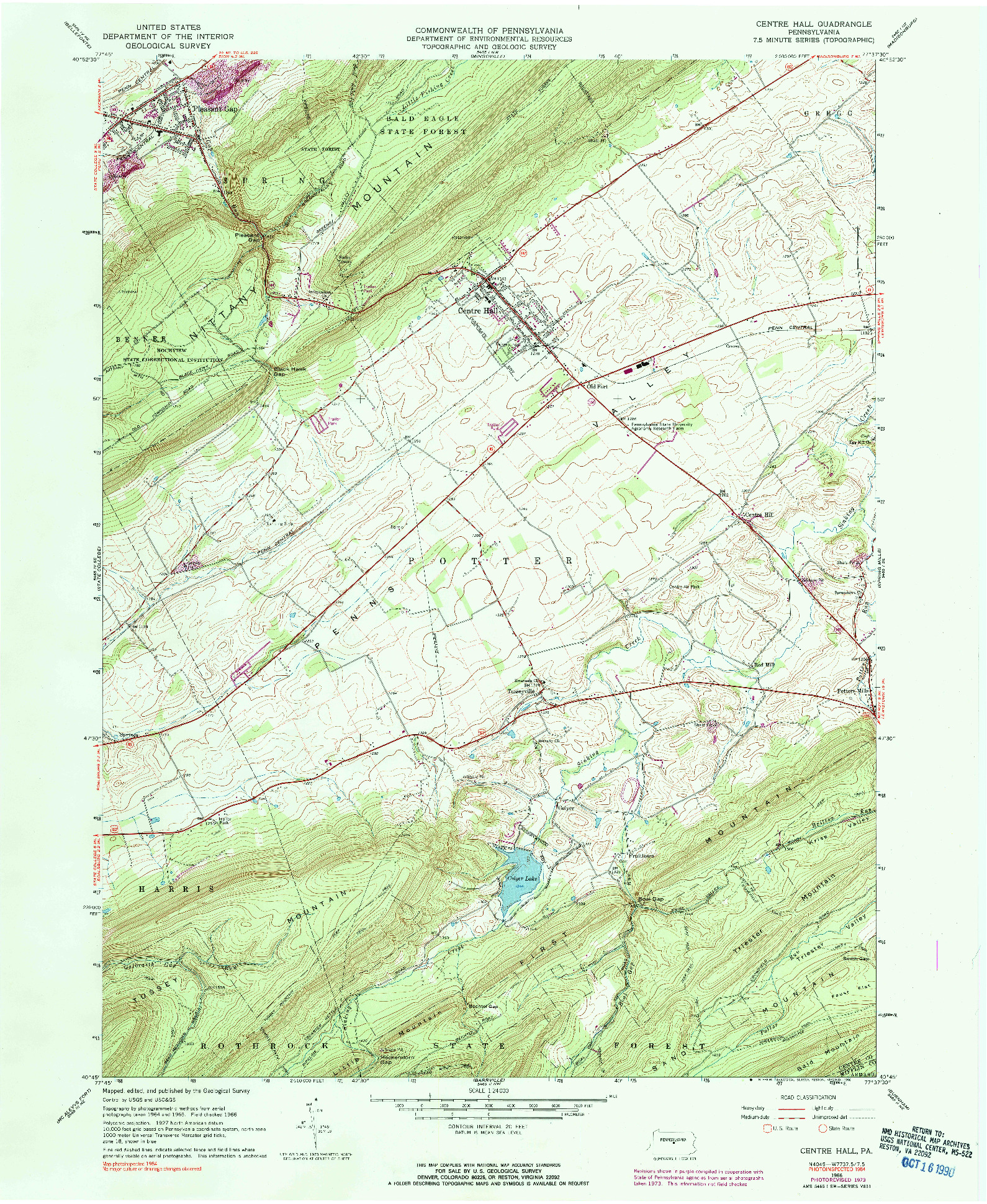 USGS 1:24000-SCALE QUADRANGLE FOR CENTRE HALL, PA 1966
