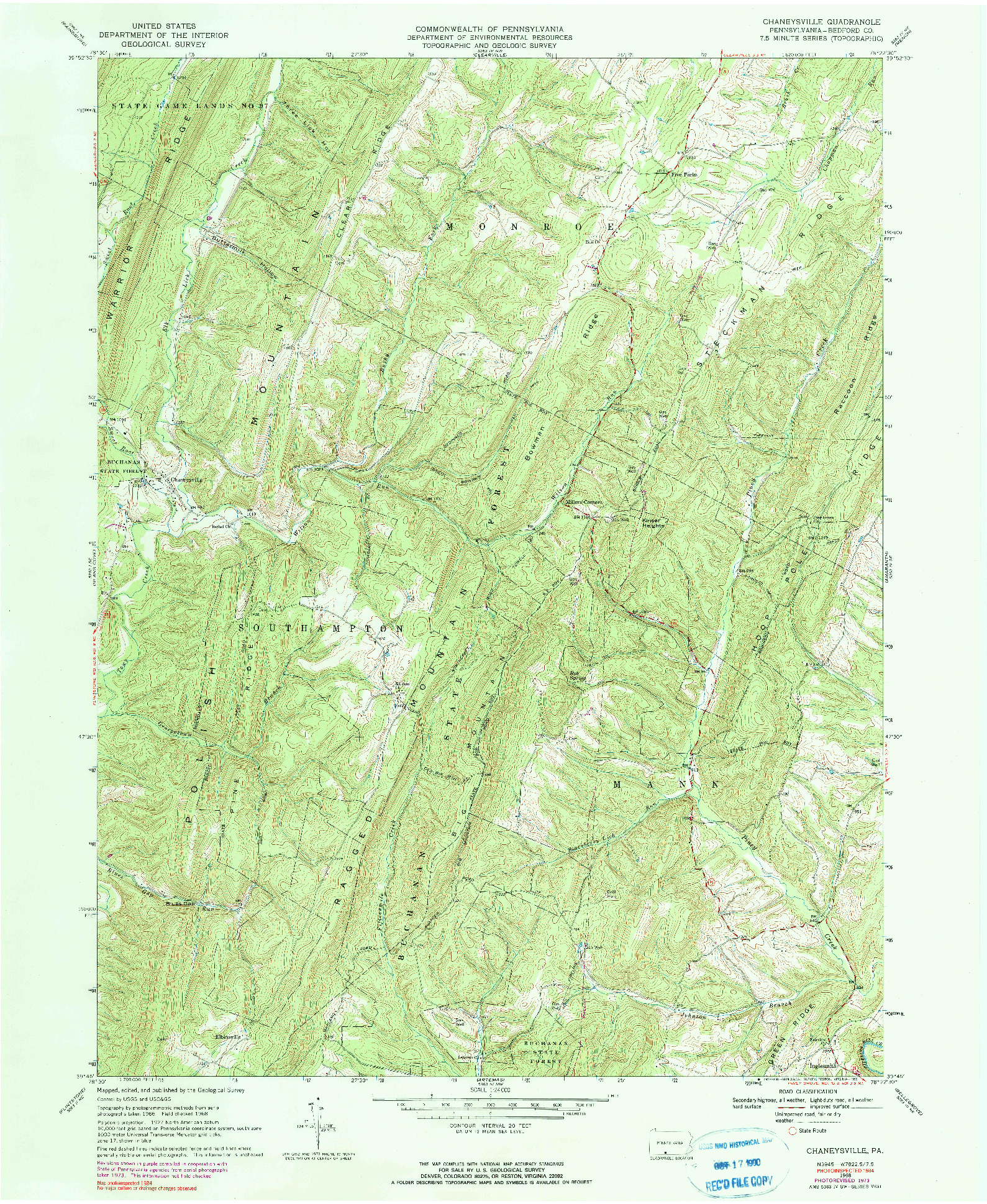 USGS 1:24000-SCALE QUADRANGLE FOR CHANEYSVILLE, PA 1968