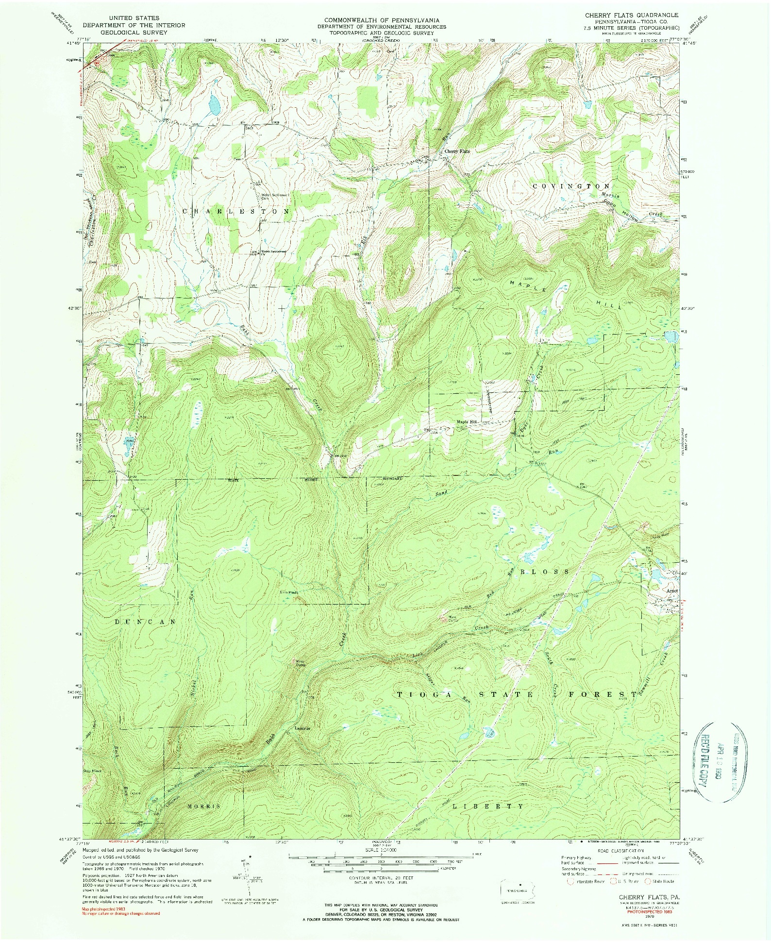 USGS 1:24000-SCALE QUADRANGLE FOR CHERRY FLATS, PA 1970