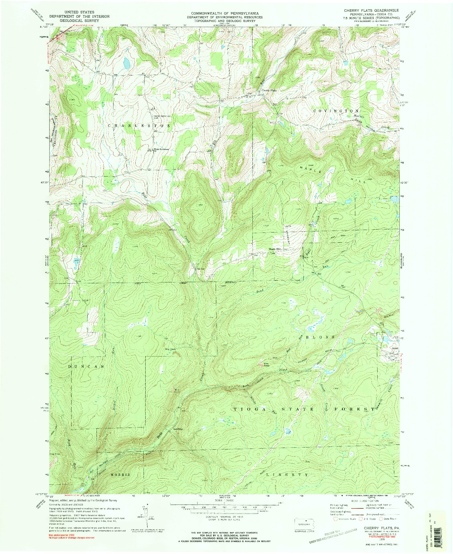 USGS 1:24000-SCALE QUADRANGLE FOR CHERRY FLATS, PA 1970