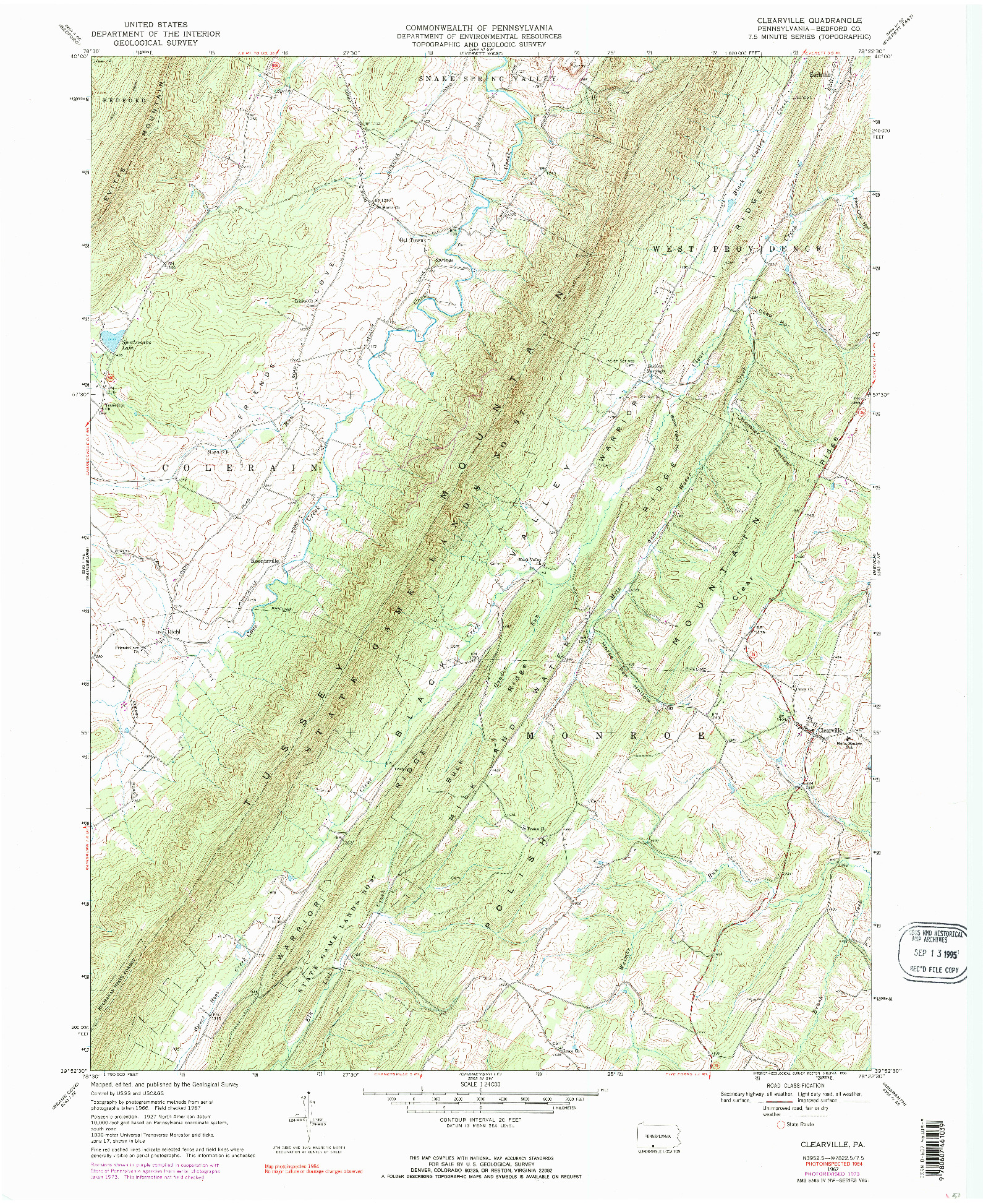USGS 1:24000-SCALE QUADRANGLE FOR CLEARVILLE, PA 1967
