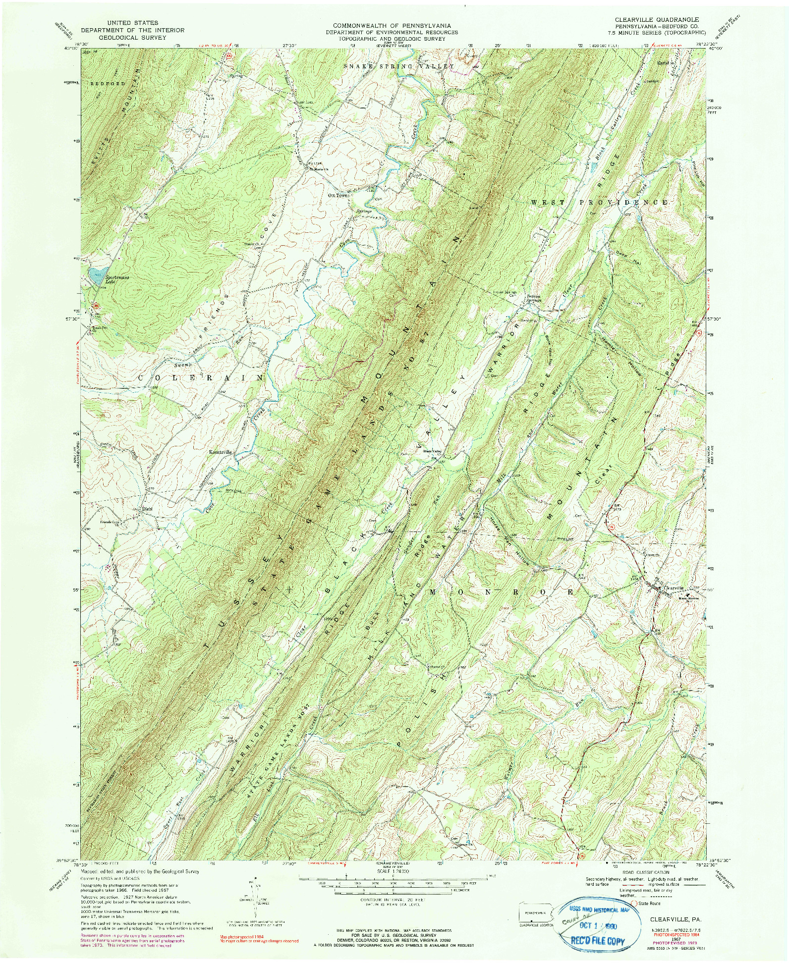 USGS 1:24000-SCALE QUADRANGLE FOR CLEARVILLE, PA 1967