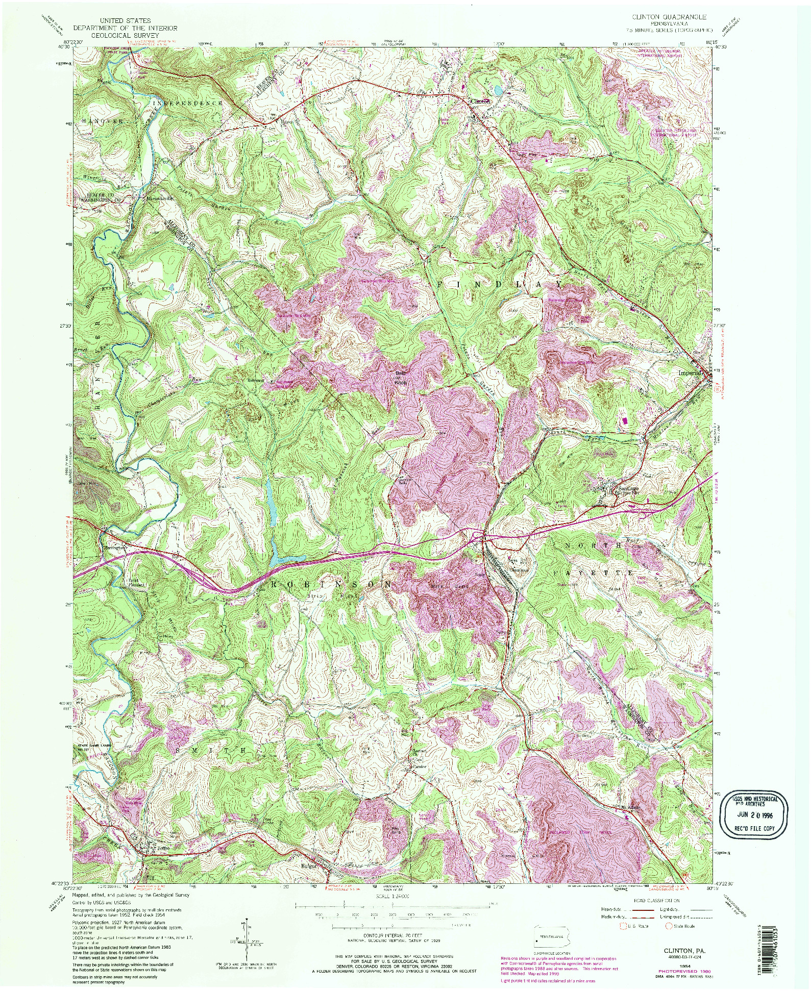 USGS 1:24000-SCALE QUADRANGLE FOR CLINTON, PA 1954