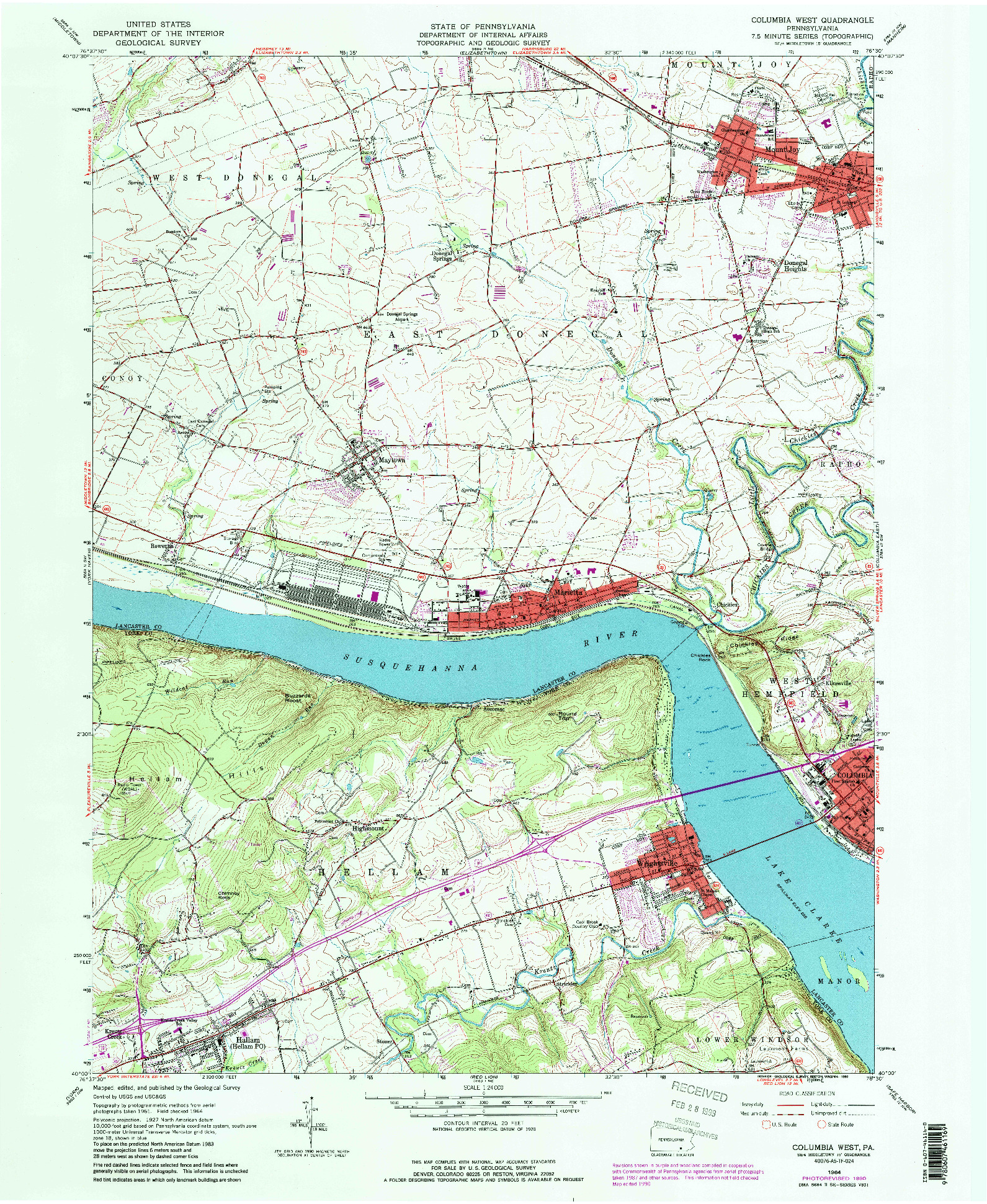 USGS 1:24000-SCALE QUADRANGLE FOR COLUMBIA WEST, PA 1964