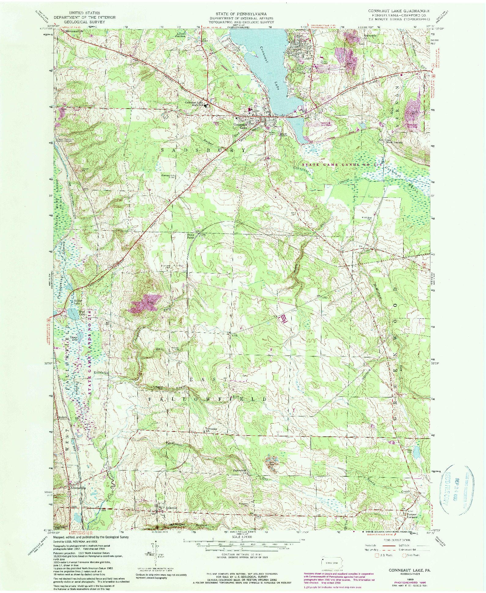 USGS 1:24000-SCALE QUADRANGLE FOR CONNEAUT LAKE, PA 1959