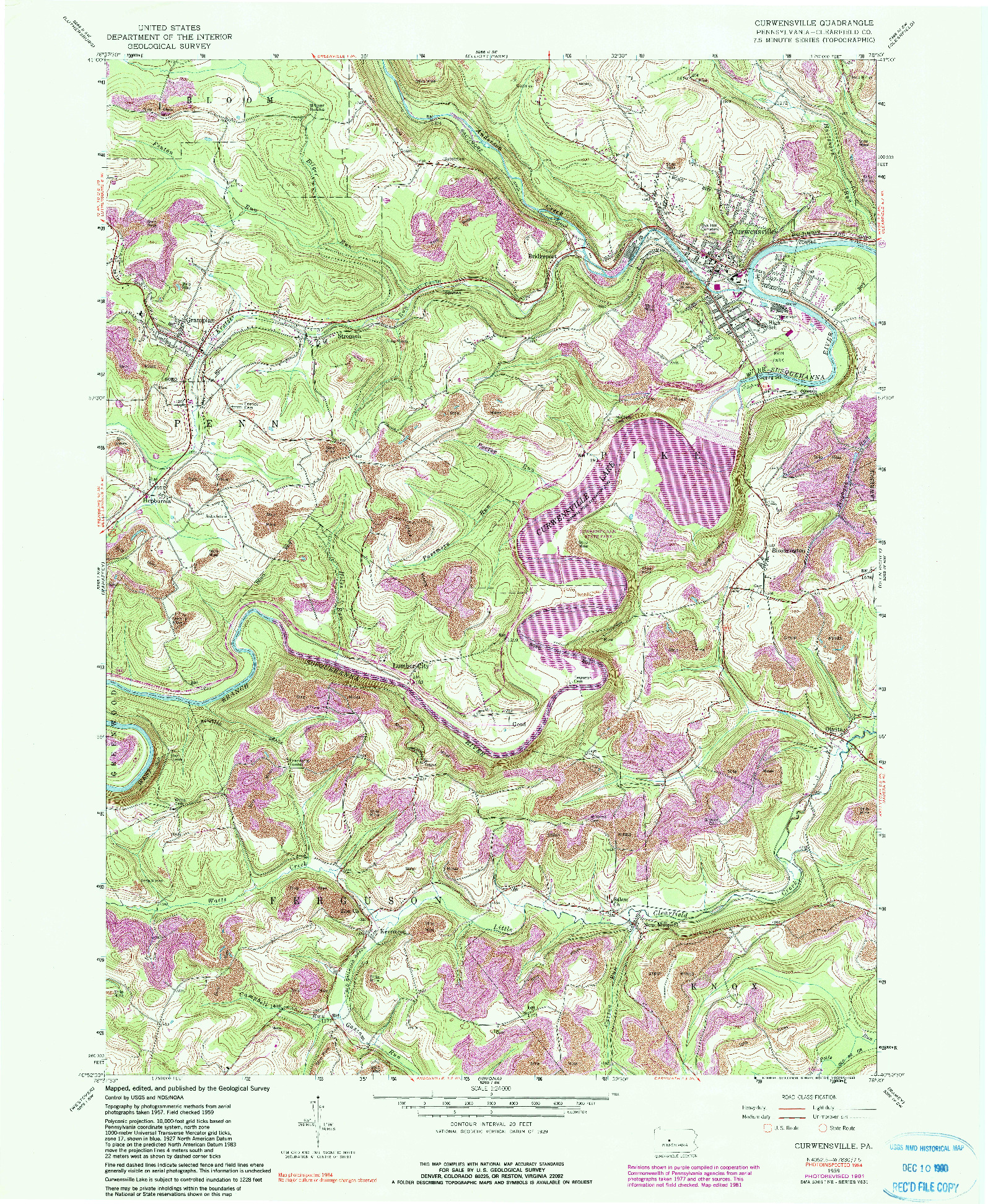 USGS 1:24000-SCALE QUADRANGLE FOR CURWENSVILLE, PA 1959