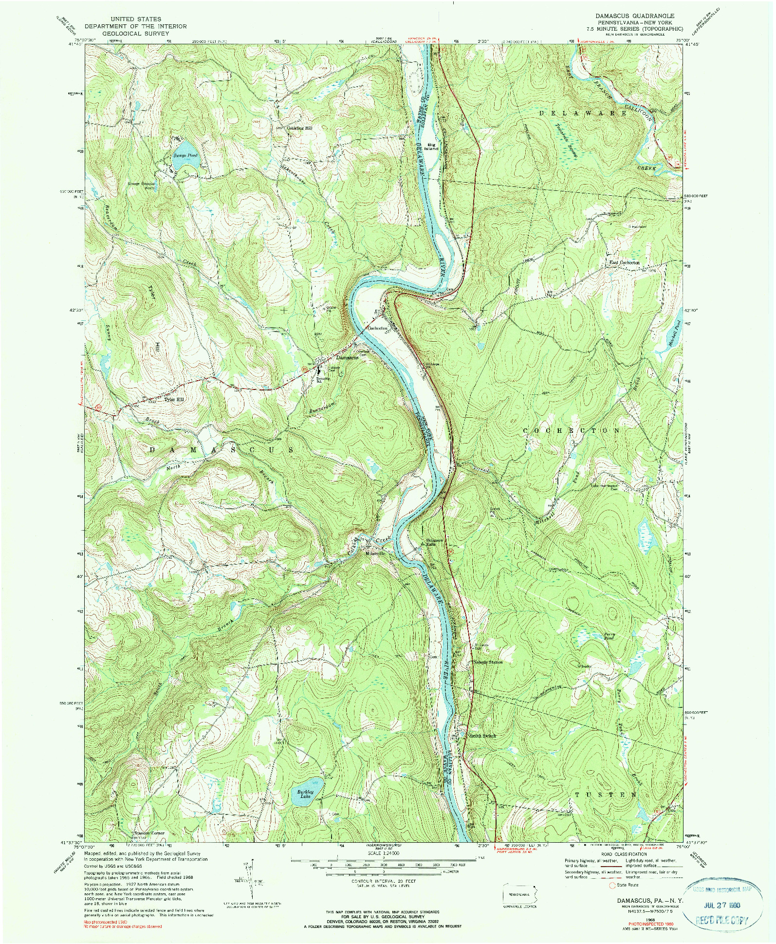 USGS 1:24000-SCALE QUADRANGLE FOR DAMASCUS, PA 1968