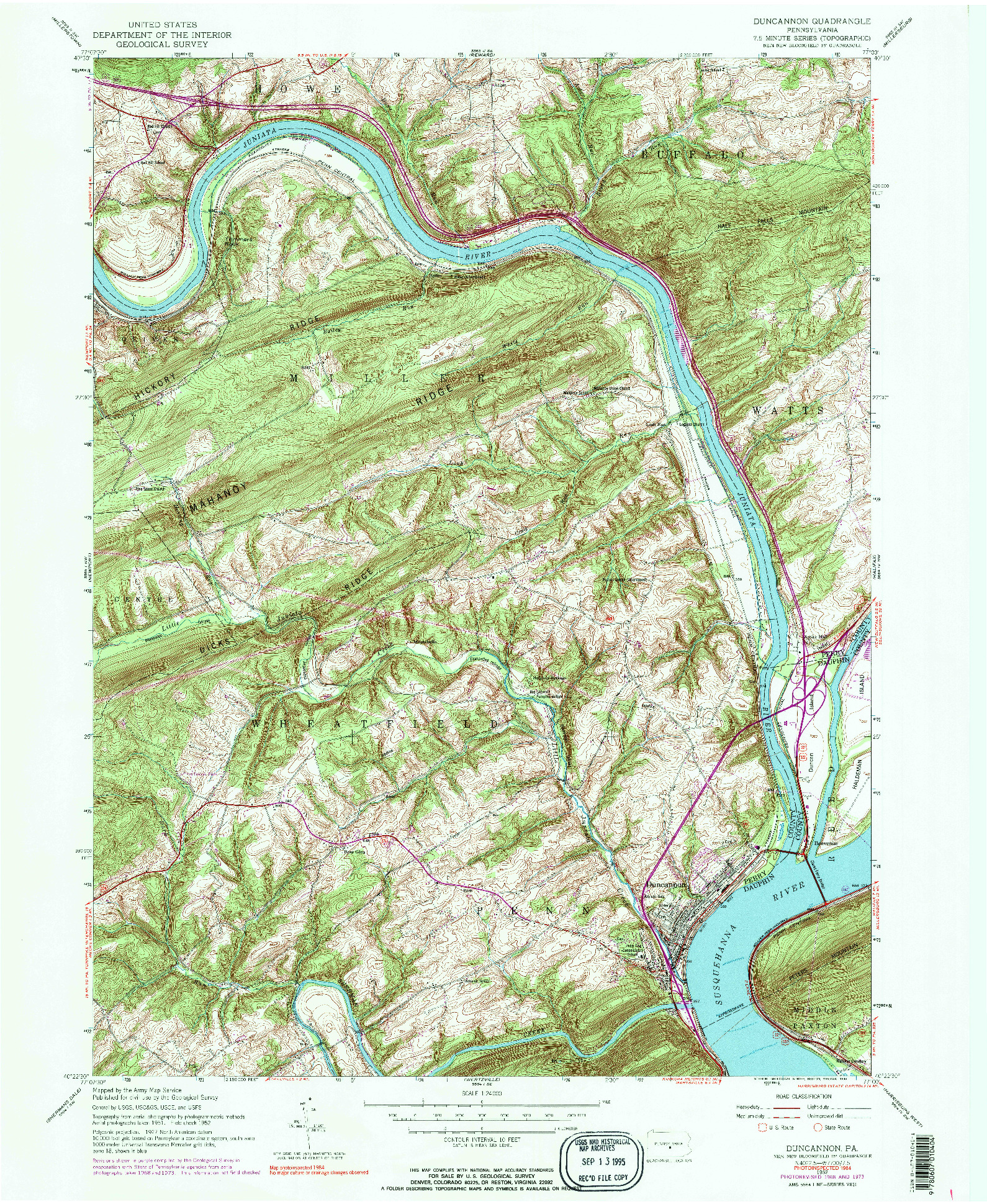 USGS 1:24000-SCALE QUADRANGLE FOR DUNCANNON, PA 1952