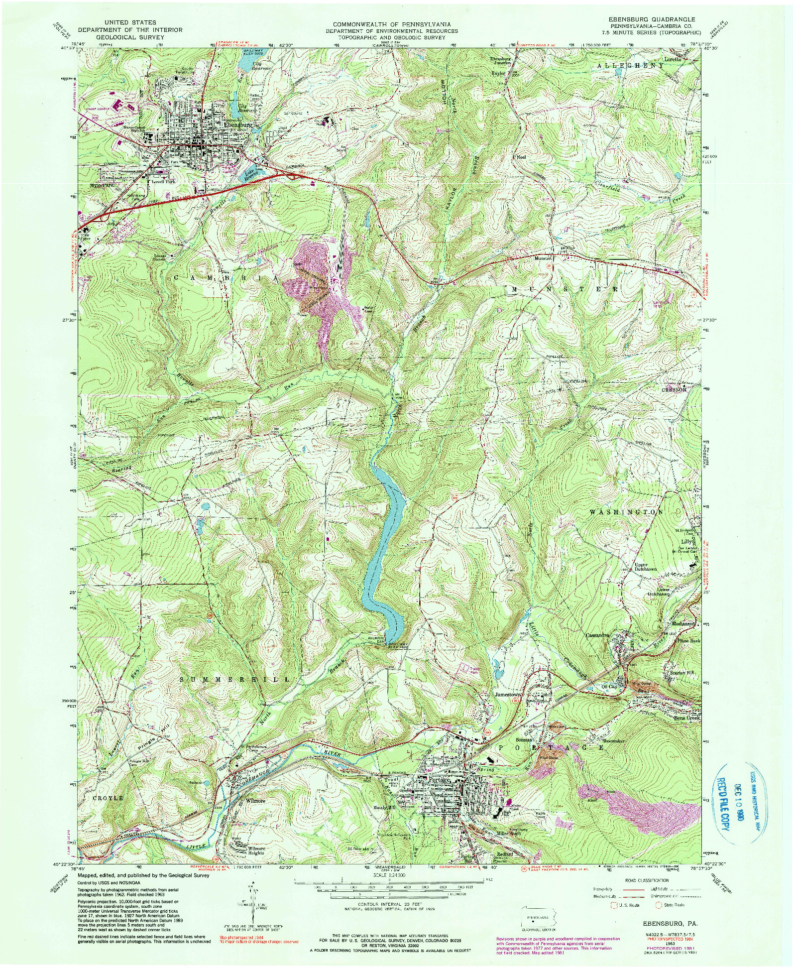 USGS 1:24000-SCALE QUADRANGLE FOR EBENSBURG, PA 1963