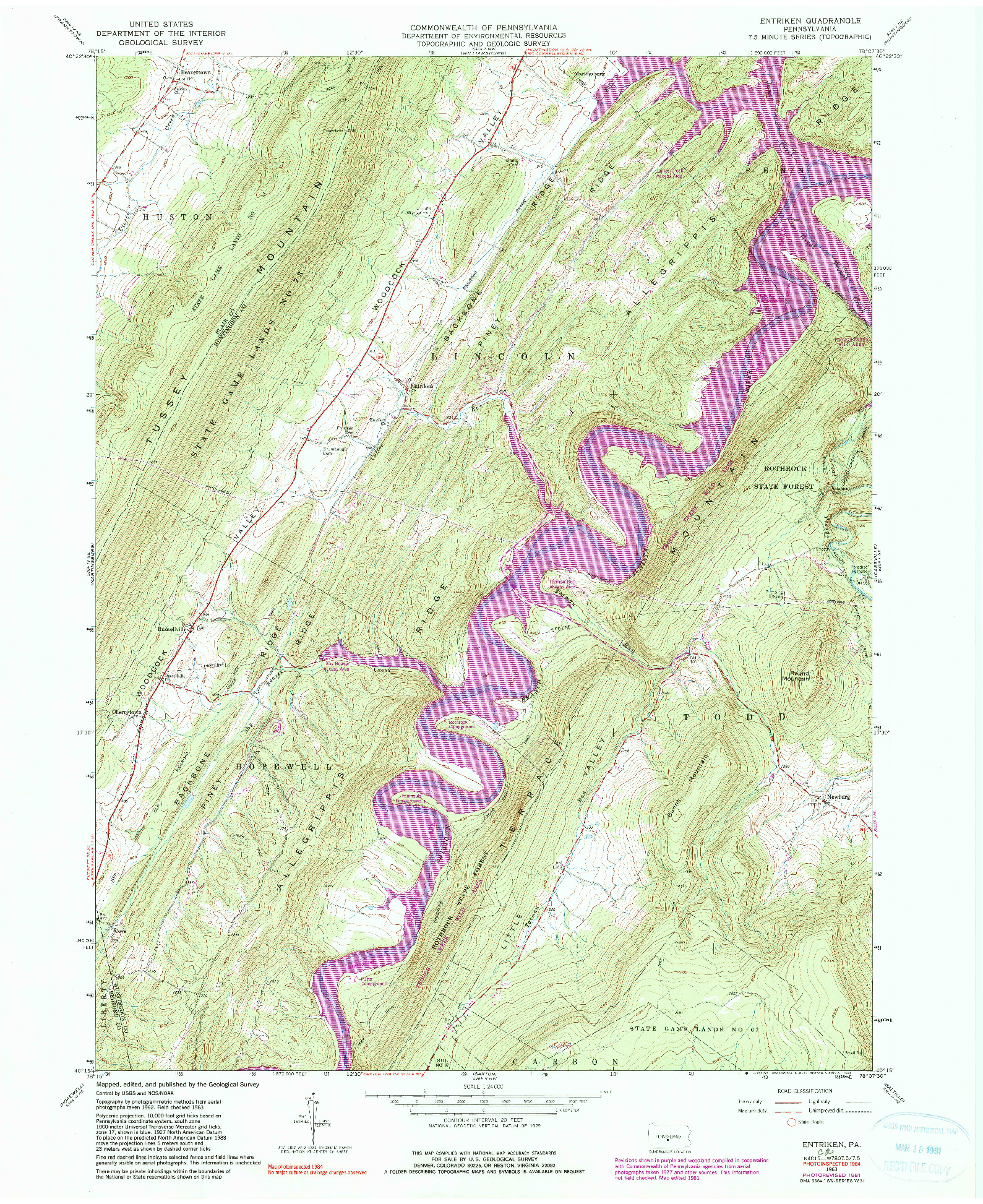 USGS 1:24000-SCALE QUADRANGLE FOR ENTRIKEN, PA 1963