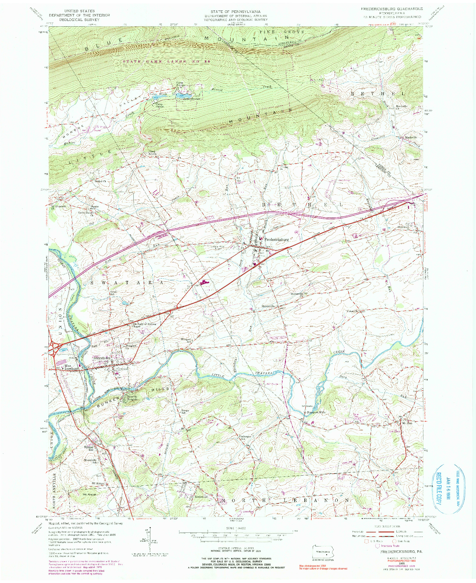 USGS 1:24000-SCALE QUADRANGLE FOR FREDERICKSBURG, PA 1955