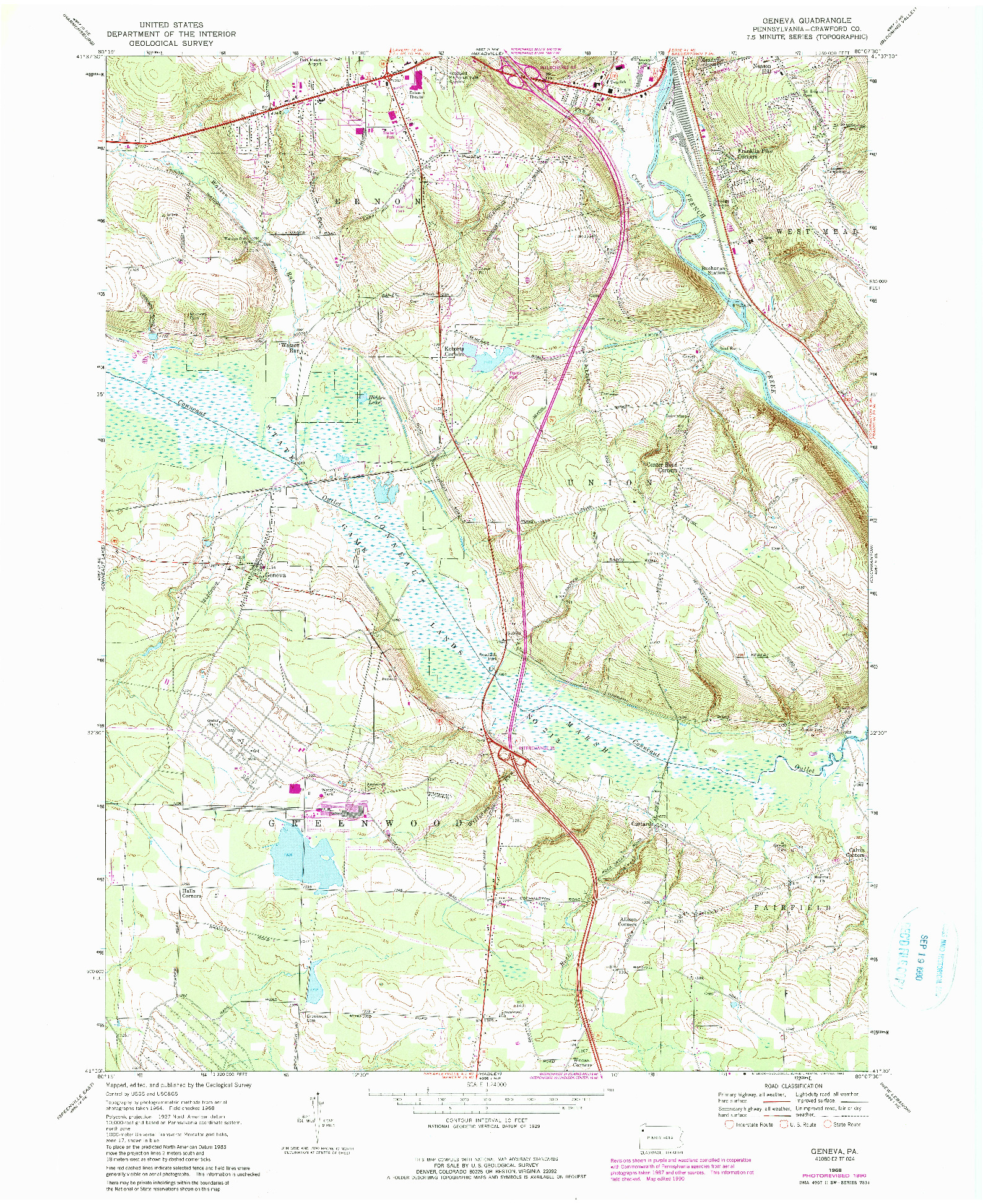 USGS 1:24000-SCALE QUADRANGLE FOR GENEVA, PA 1968