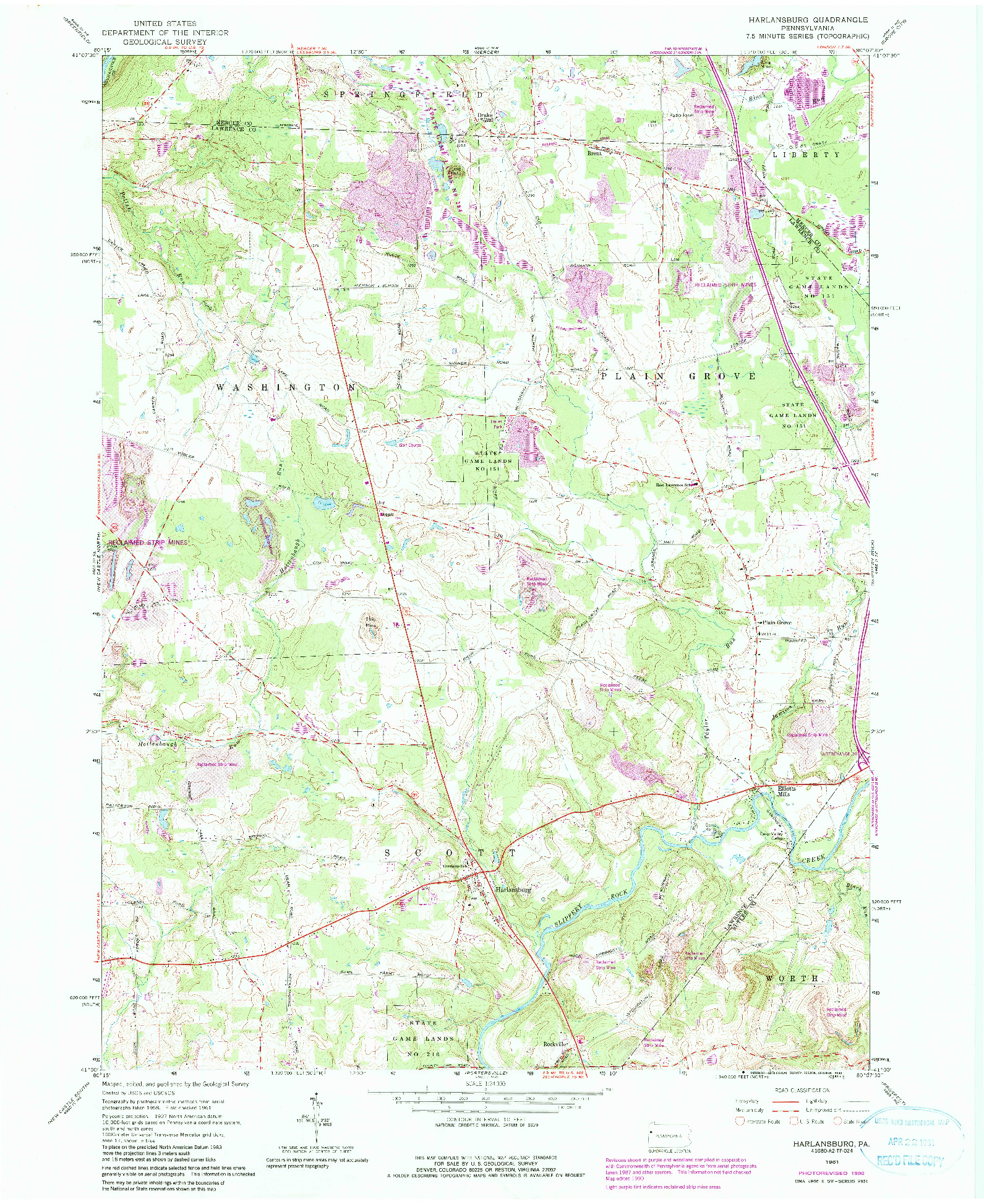 USGS 1:24000-SCALE QUADRANGLE FOR HARLANSBURG, PA 1961