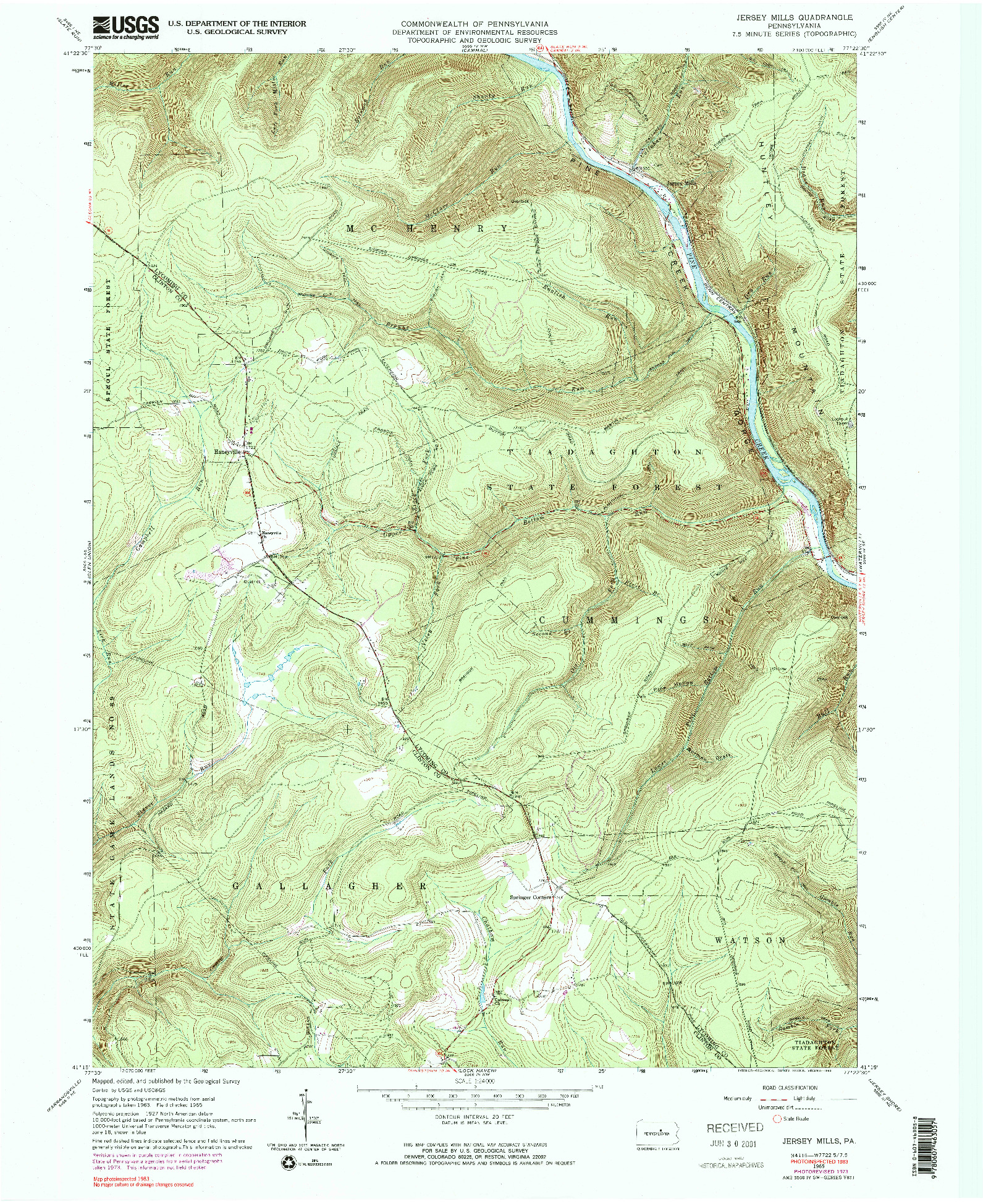 USGS 1:24000-SCALE QUADRANGLE FOR JERSEY MILLS, PA 1965