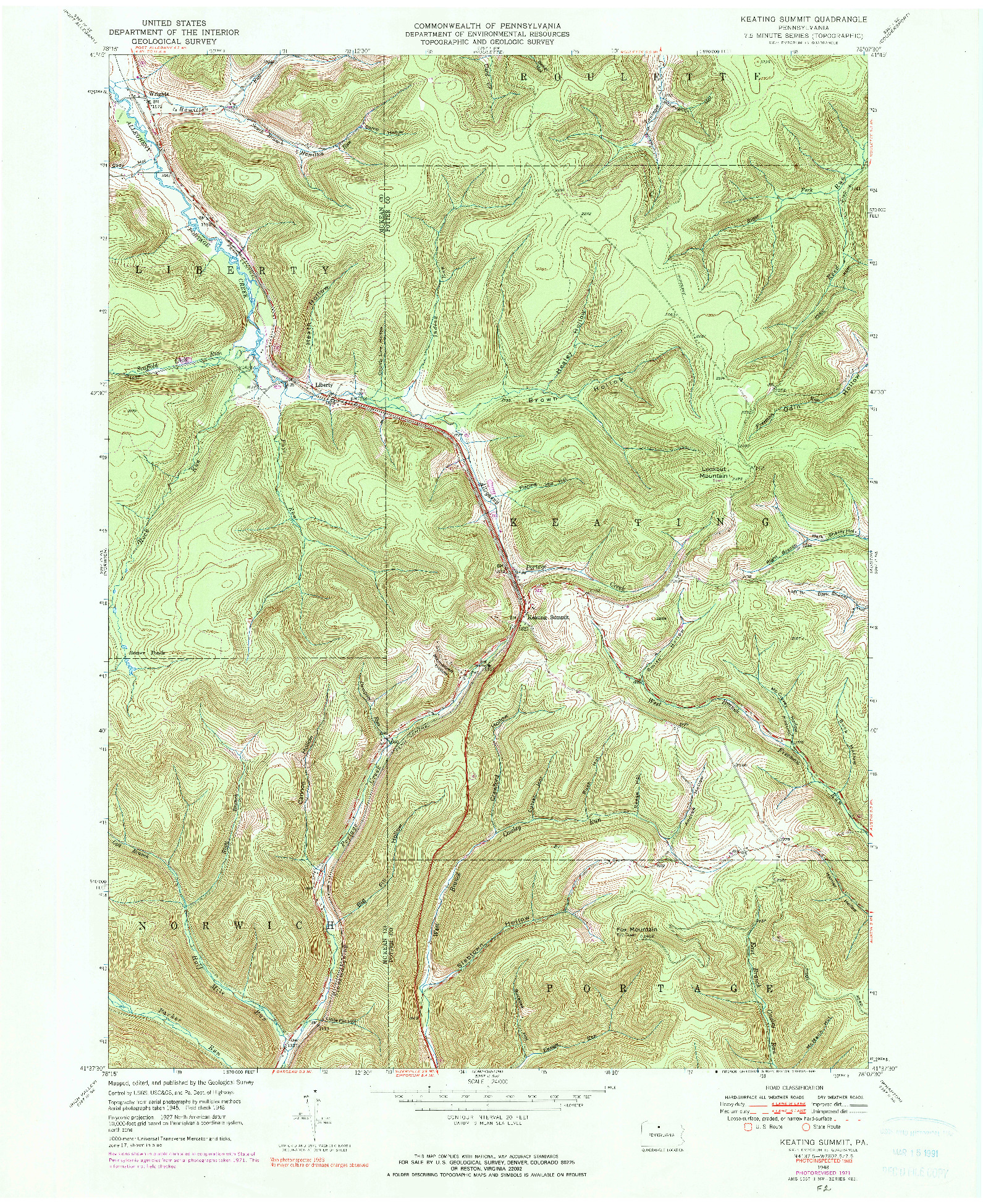 USGS 1:24000-SCALE QUADRANGLE FOR KEATING SUMMIT, PA 1948