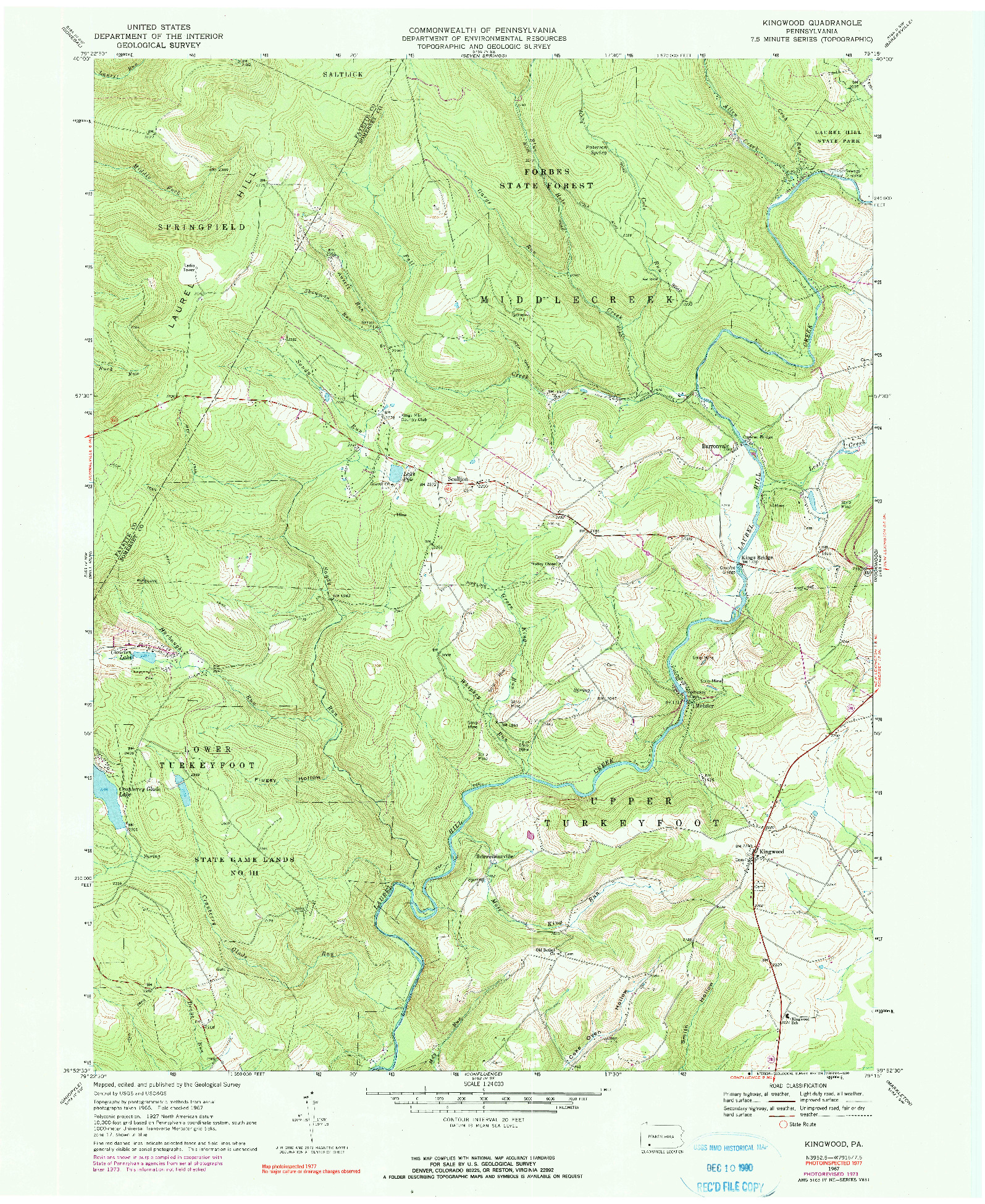 USGS 1:24000-SCALE QUADRANGLE FOR KINGWOOD, PA 1967