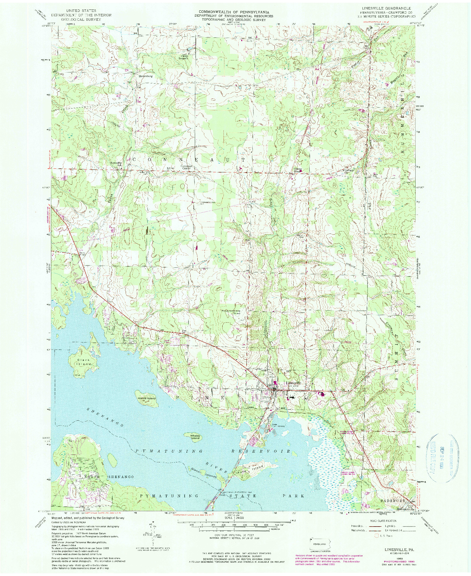 USGS 1:24000-SCALE QUADRANGLE FOR LINESVILLE, PA 1959