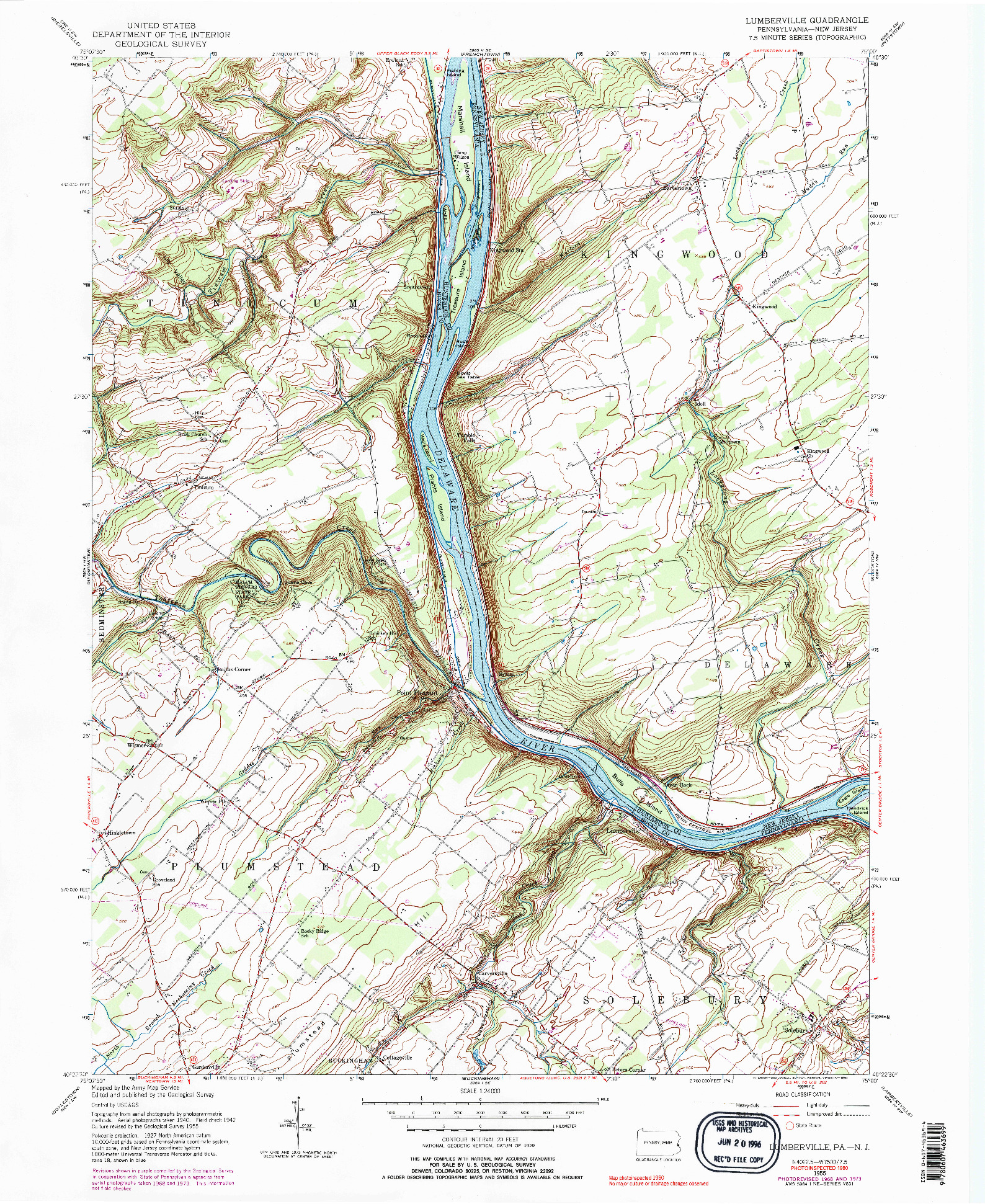 USGS 1:24000-SCALE QUADRANGLE FOR LUMBERVILLE, PA 1955