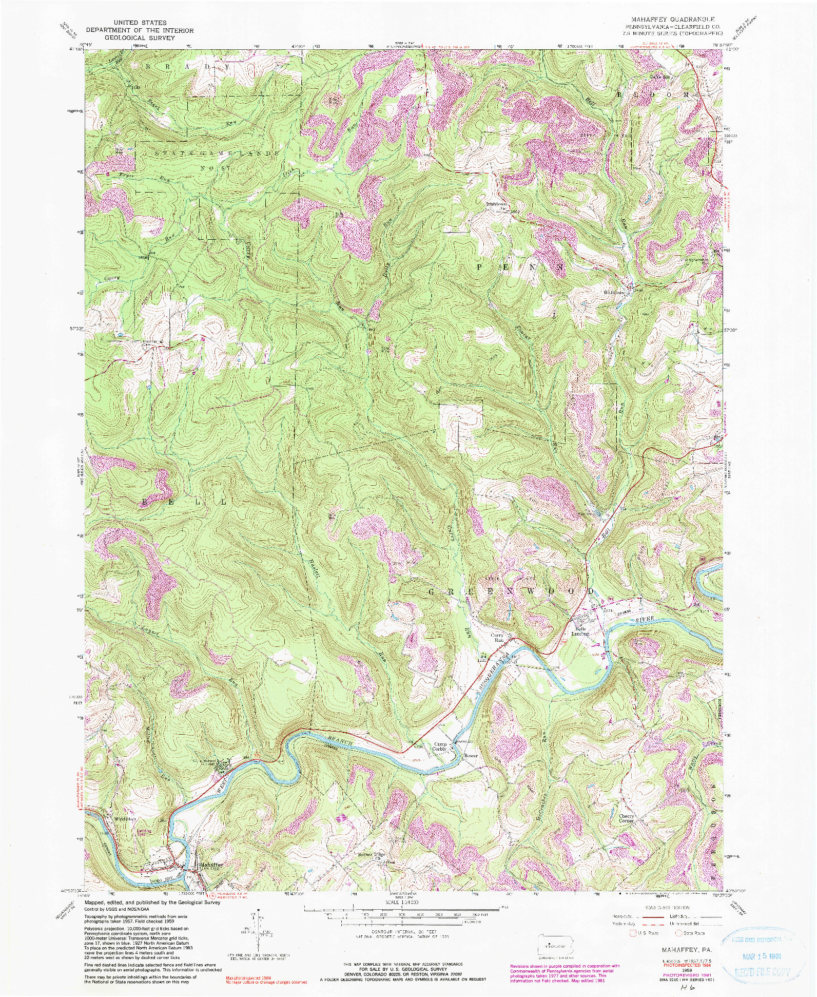 USGS 1:24000-SCALE QUADRANGLE FOR MAHAFFEY, PA 1959