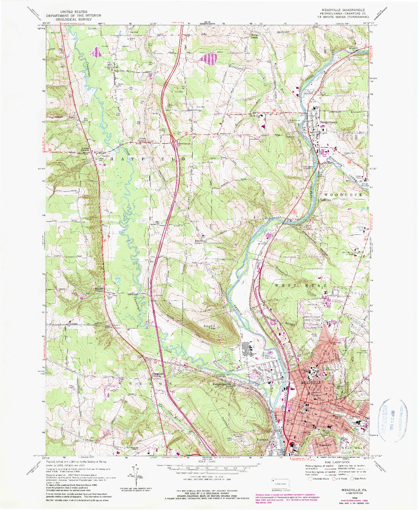 USGS 1:24000-SCALE QUADRANGLE FOR MEADVILLE, PA 1968