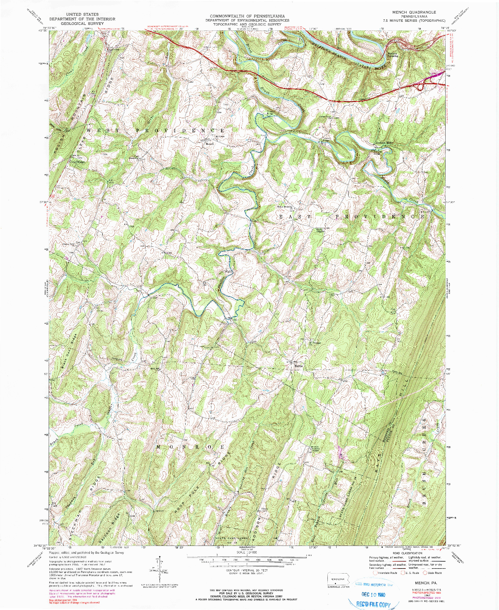 USGS 1:24000-SCALE QUADRANGLE FOR MENCH, PA 1967