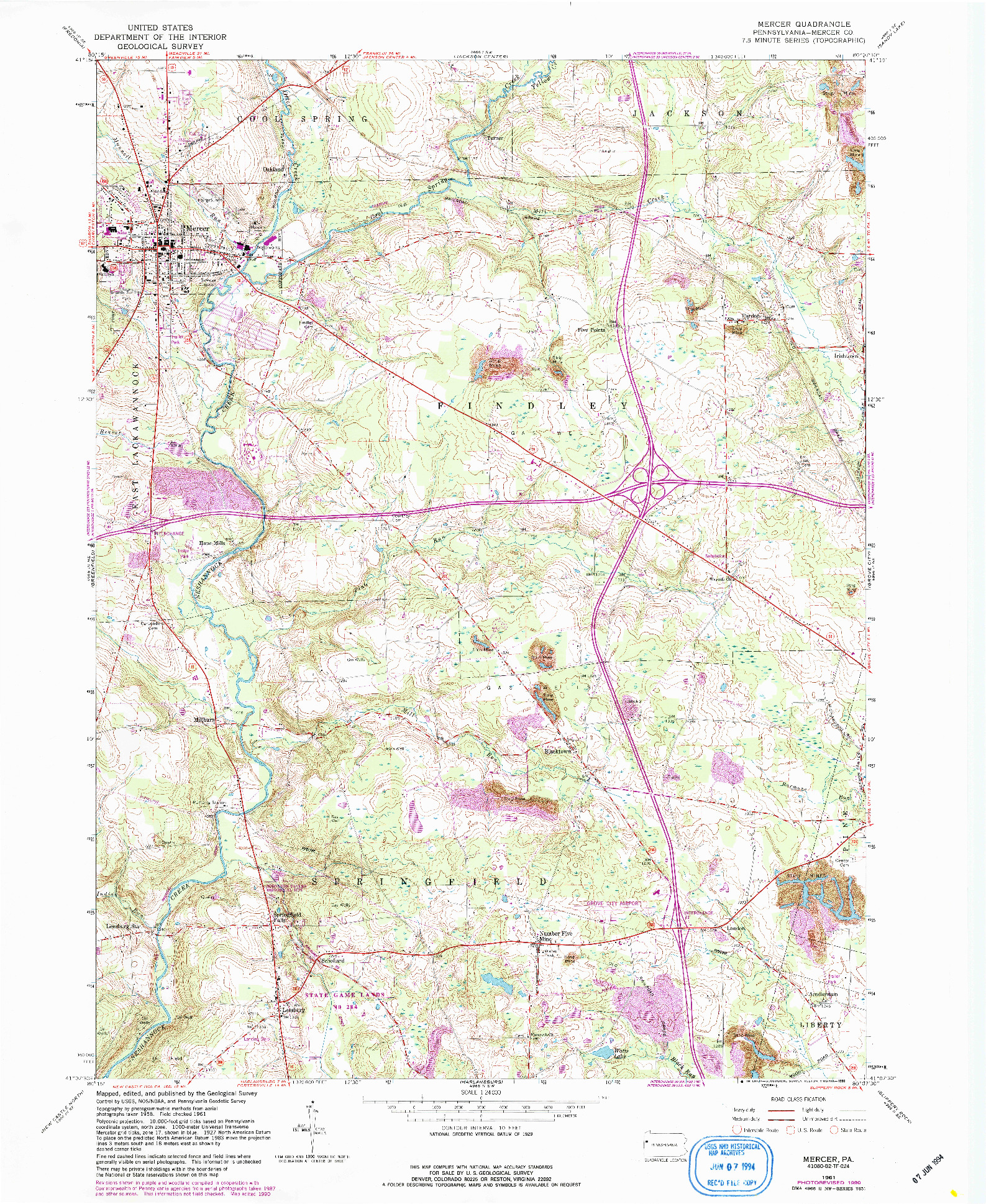 USGS 1:24000-SCALE QUADRANGLE FOR MERCER, PA 1961