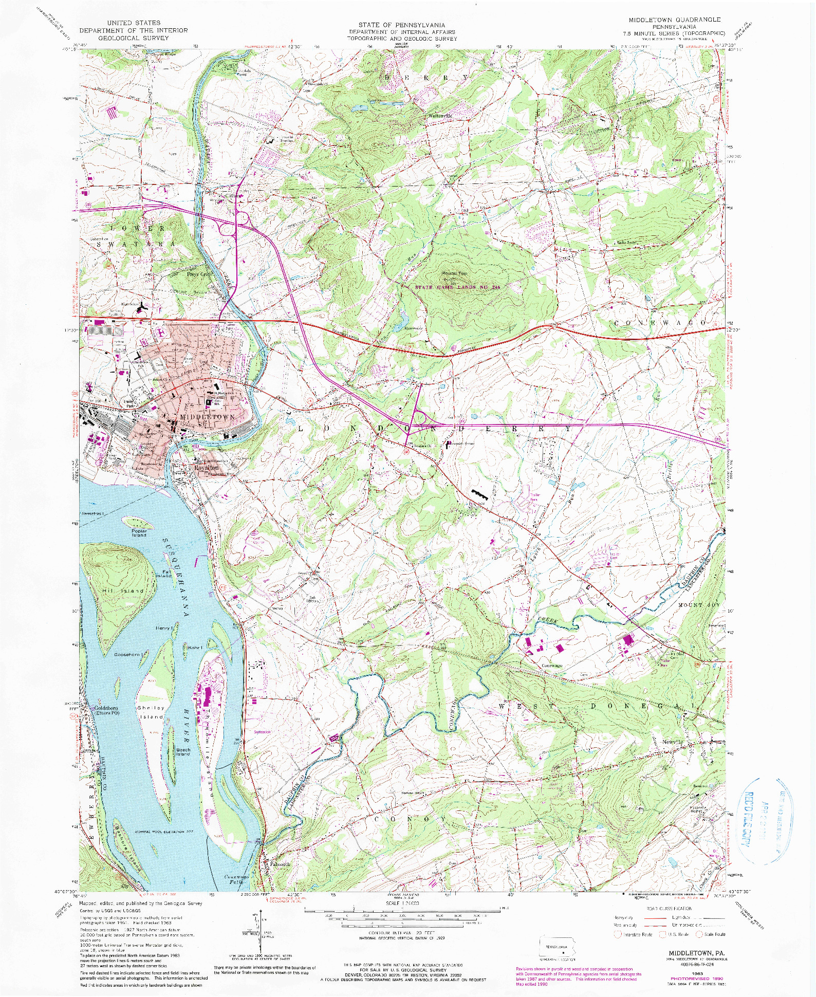 USGS 1:24000-SCALE QUADRANGLE FOR MIDDLETOWN, PA 1963
