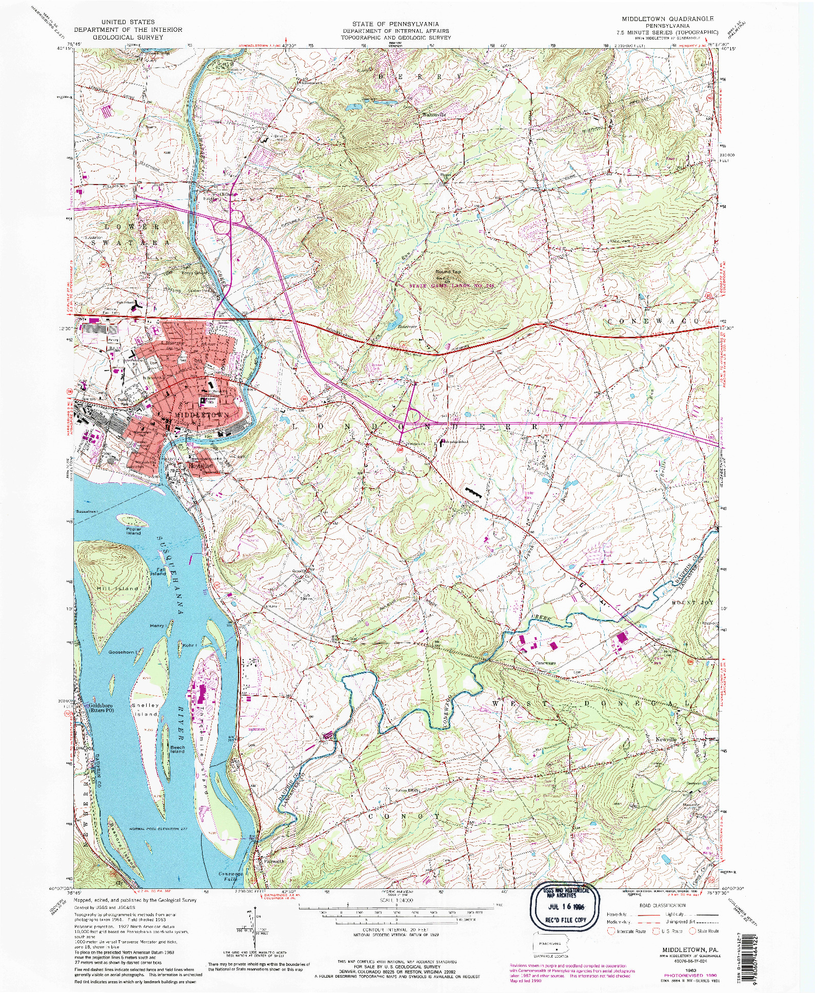 USGS 1:24000-SCALE QUADRANGLE FOR MIDDLETOWN, PA 1963