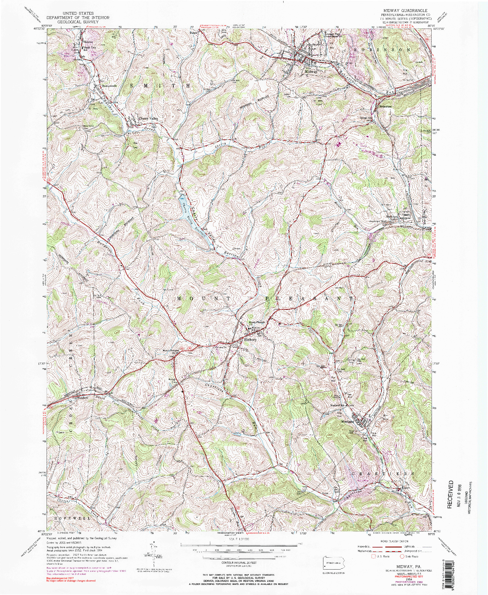 USGS 1:24000-SCALE QUADRANGLE FOR MIDWAY, PA 1954