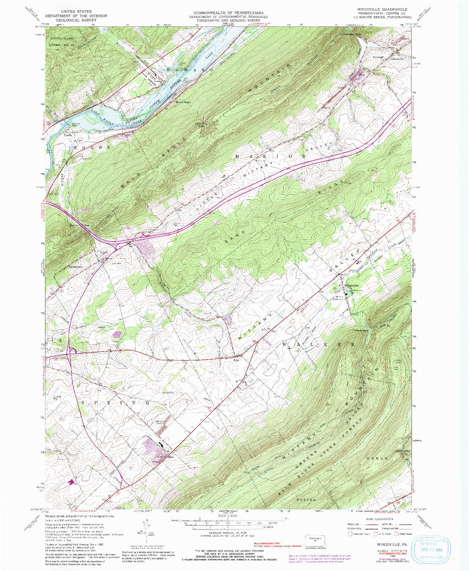 USGS 1:24000-SCALE QUADRANGLE FOR MINGOVILLE, PA 1966