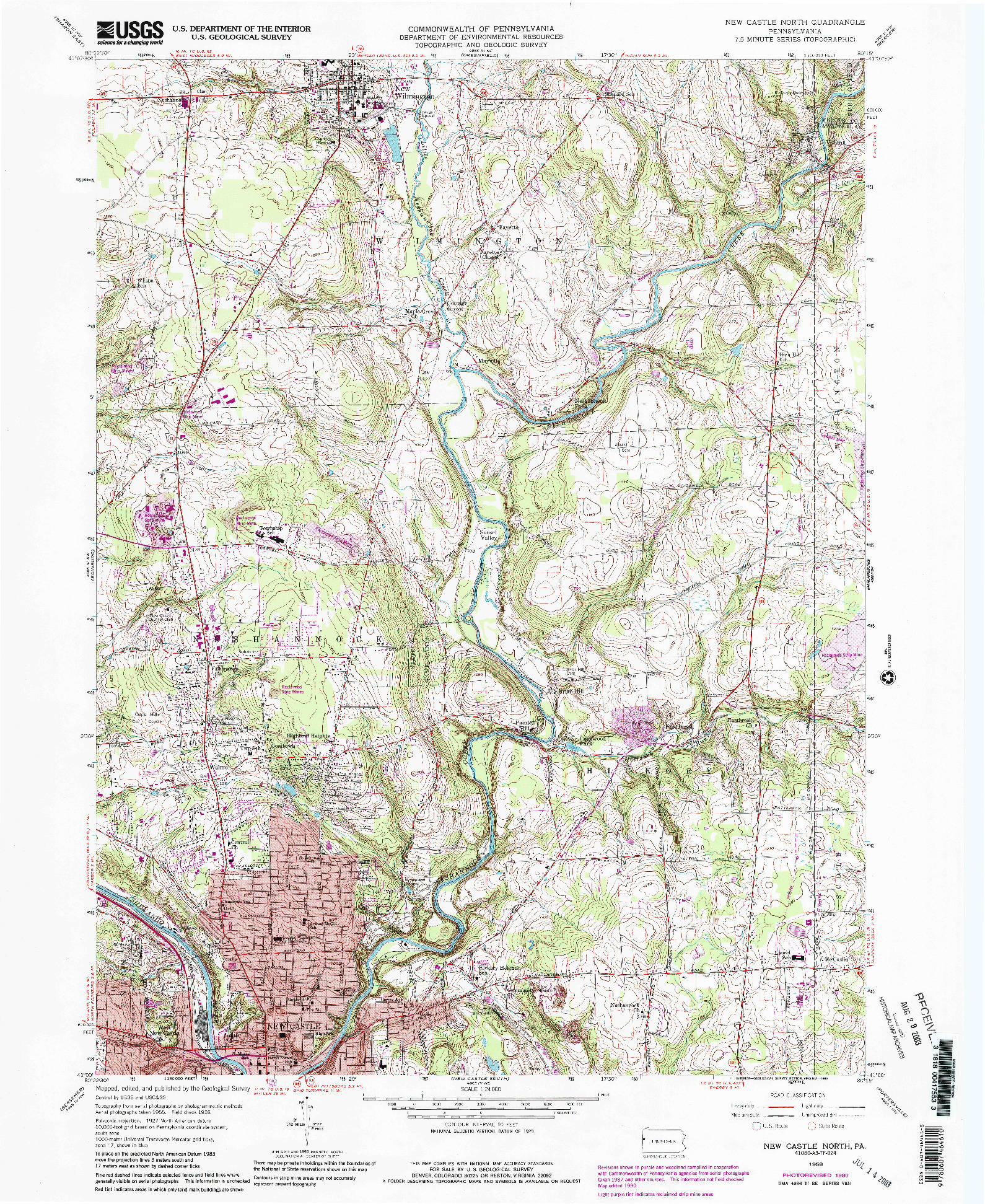 USGS 1:24000-SCALE QUADRANGLE FOR NEW CASTLE NORTH, PA 1958