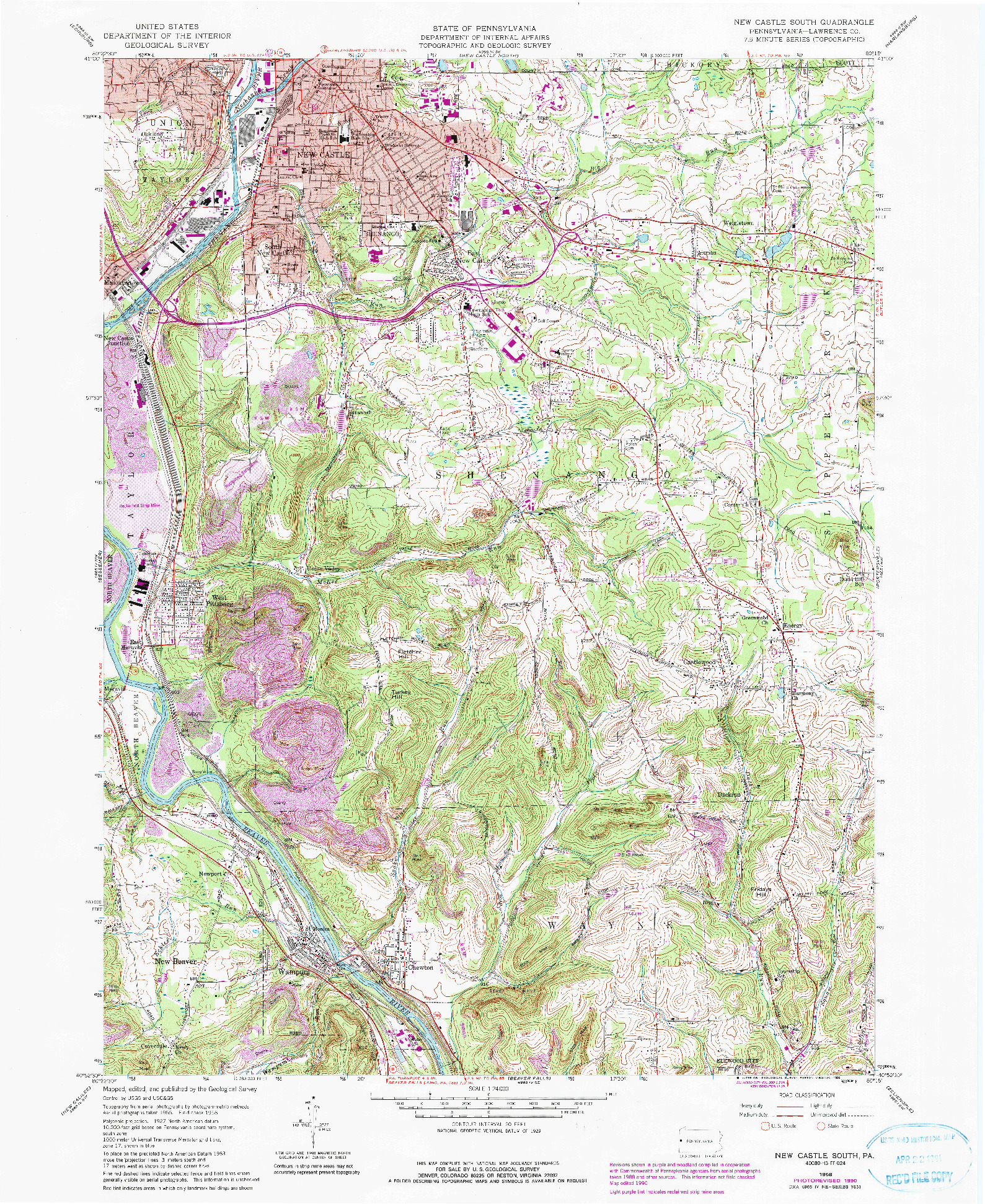 USGS 1:24000-SCALE QUADRANGLE FOR NEW CASTLE SOUTH, PA 1958