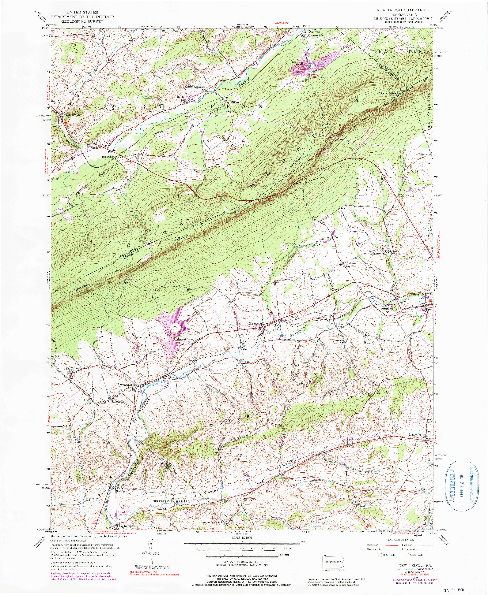 USGS 1:24000-SCALE QUADRANGLE FOR NEW TRIPOLI, PA 1956