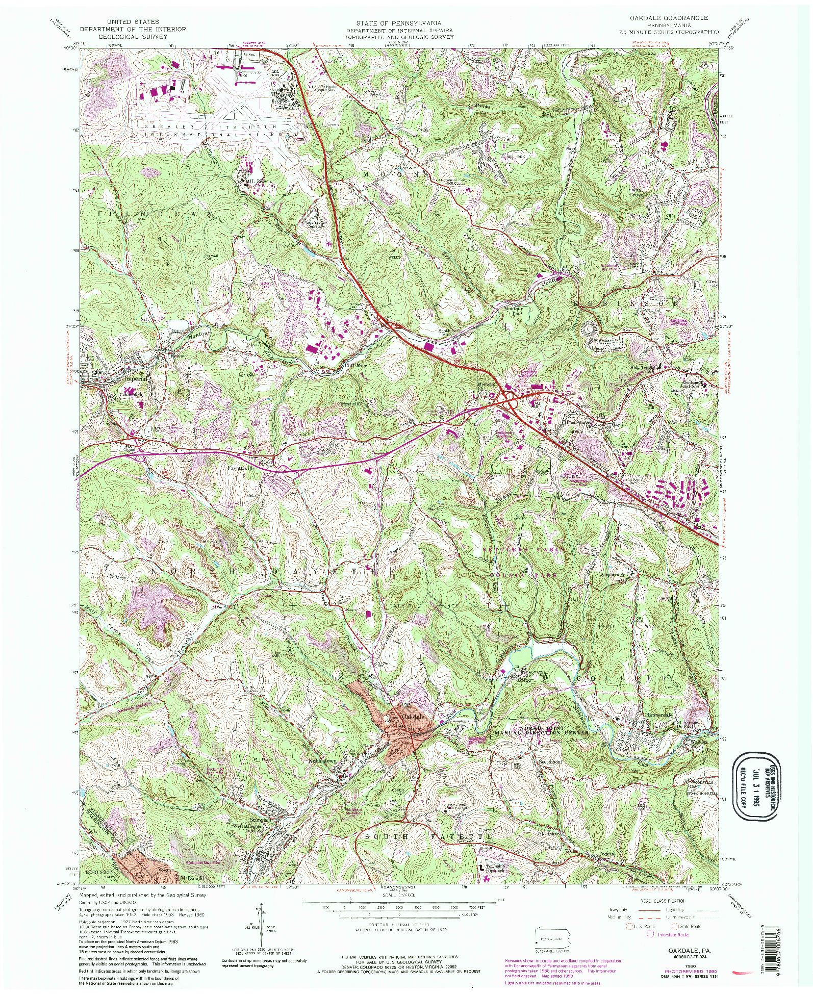 USGS 1:24000-SCALE QUADRANGLE FOR OAKDALE, PA 1960