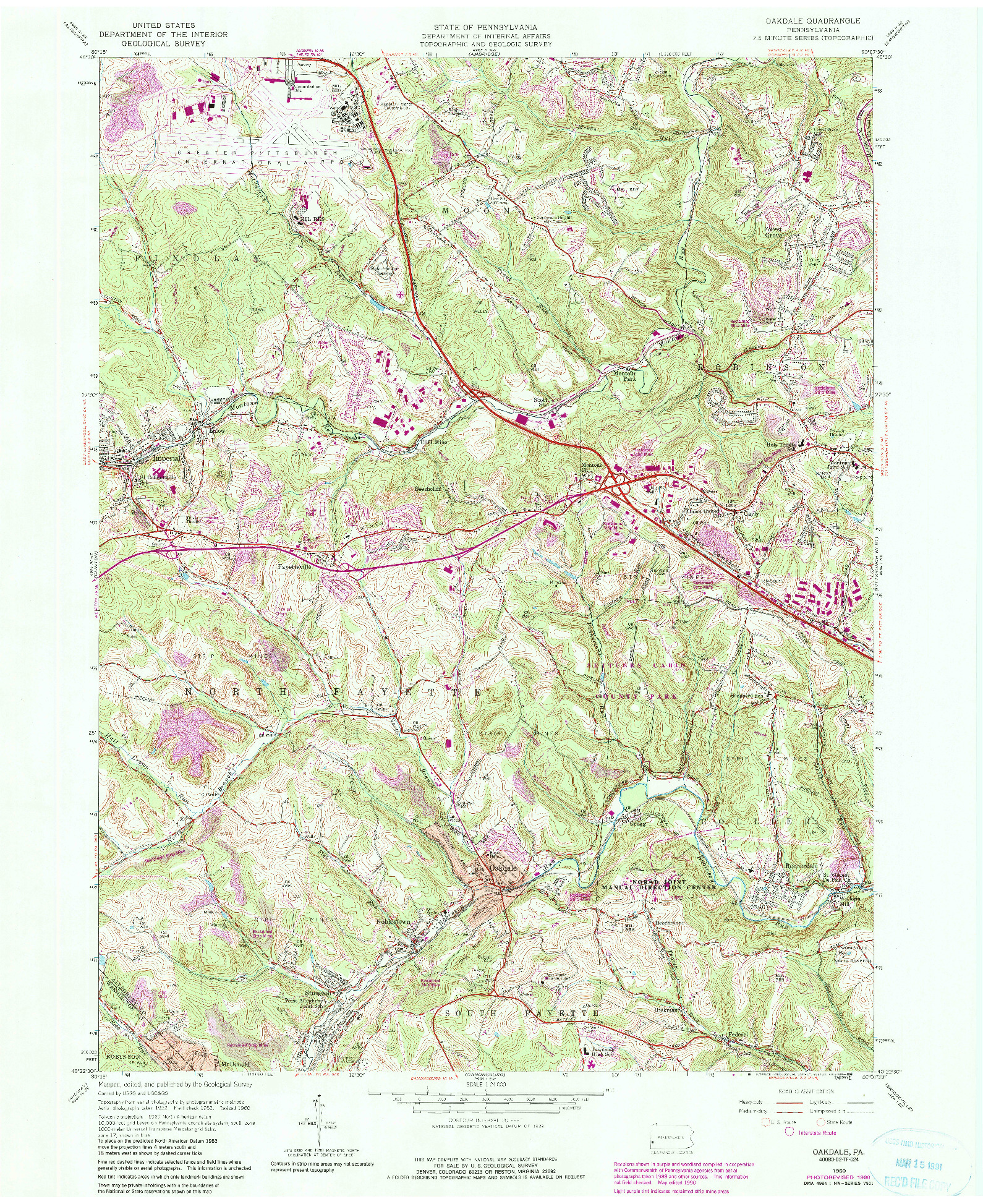 USGS 1:24000-SCALE QUADRANGLE FOR OAKDALE, PA 1960