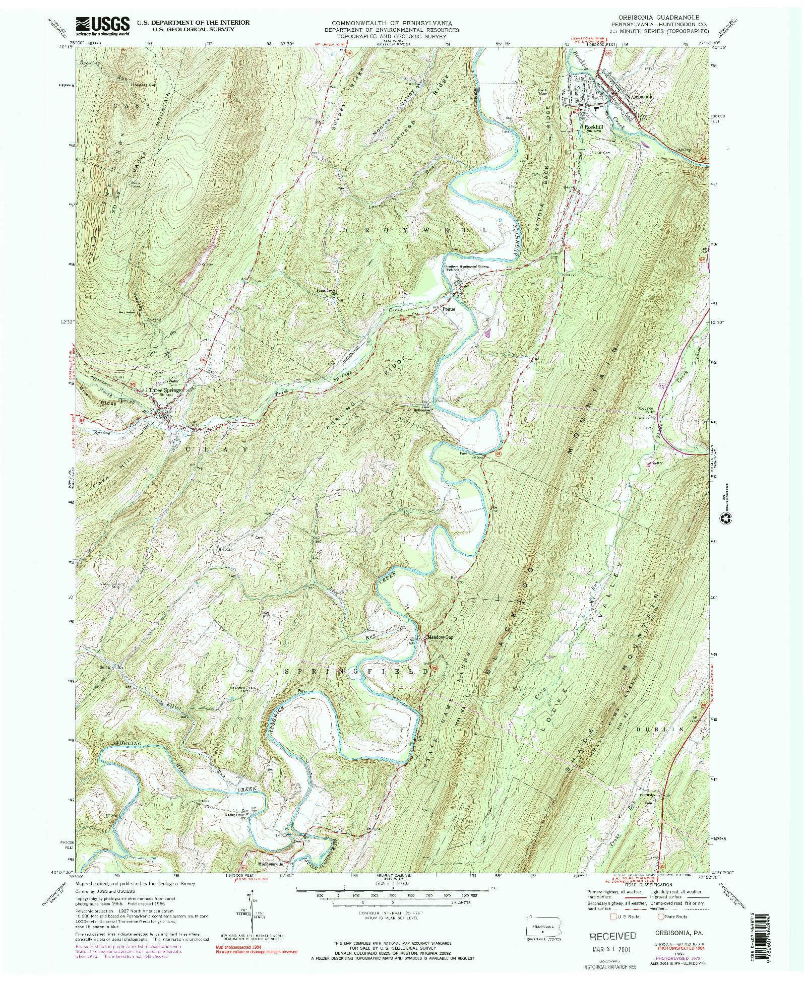 USGS 1:24000-SCALE QUADRANGLE FOR ORBISONIA, PA 1966