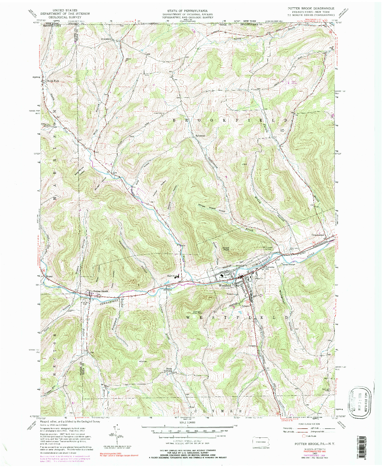 USGS 1:24000-SCALE QUADRANGLE FOR POTTER BROOK, PA 1957