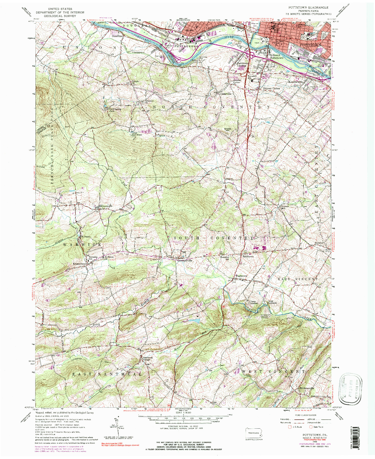 USGS 1:24000-SCALE QUADRANGLE FOR POTTSTOWN, PA 1956