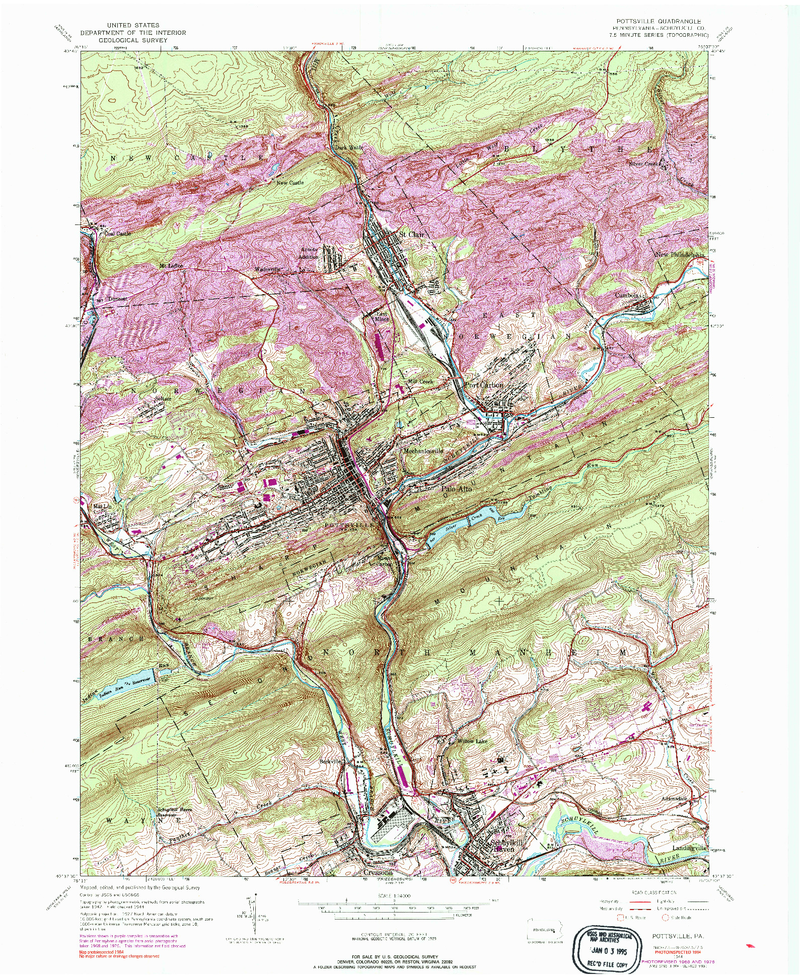 USGS 1:24000-SCALE QUADRANGLE FOR POTTSVILLE, PA 1944