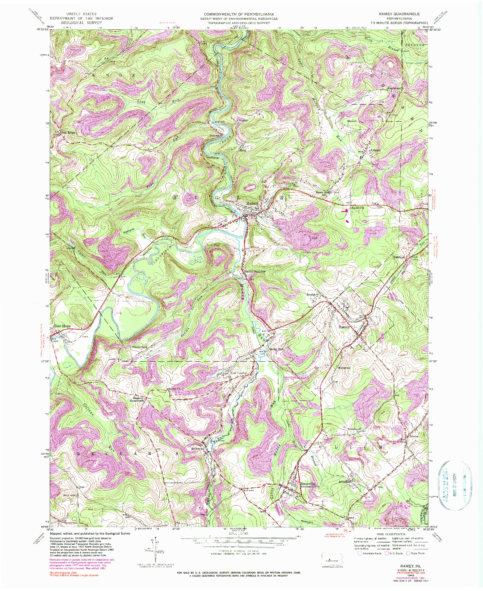 USGS 1:24000-SCALE QUADRANGLE FOR RAMEY, PA 1945