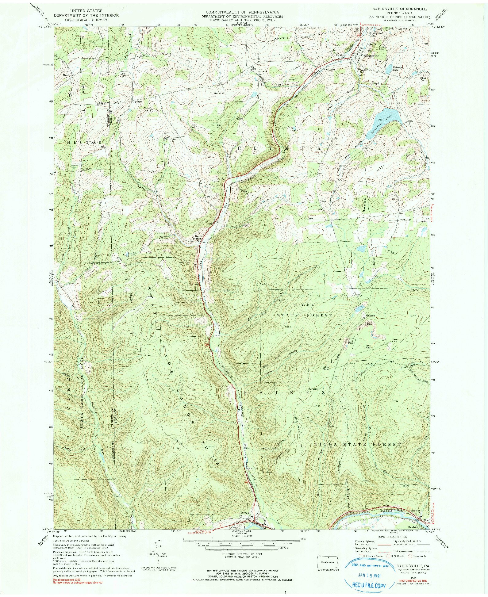 USGS 1:24000-SCALE QUADRANGLE FOR SABINSVILLE, PA 1969