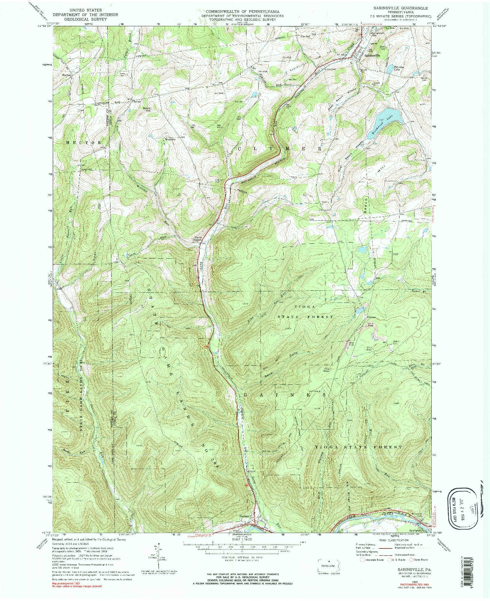 USGS 1:24000-SCALE QUADRANGLE FOR SABINSVILLE, PA 1969