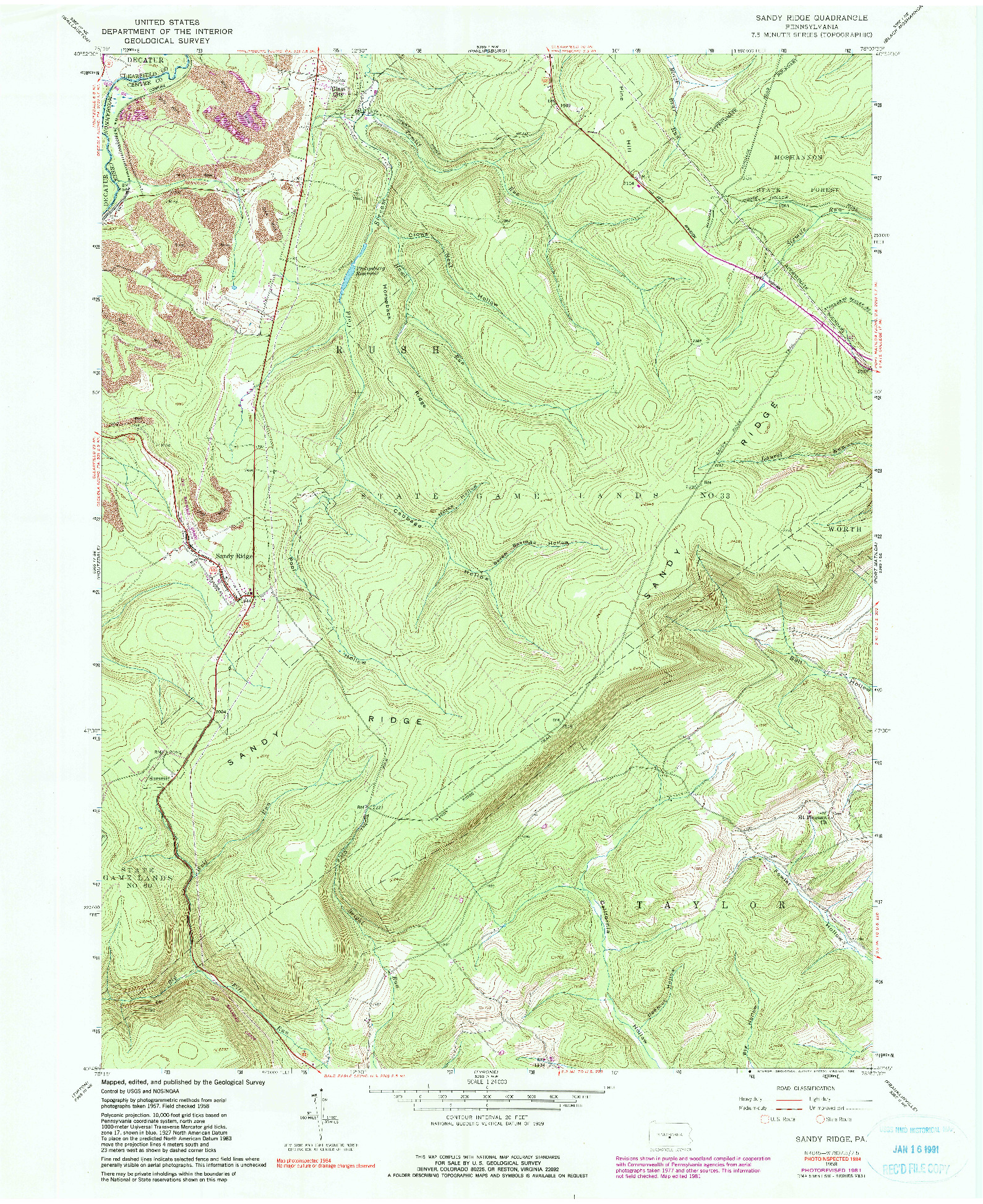 USGS 1:24000-SCALE QUADRANGLE FOR SANDY RIDGE, PA 1958